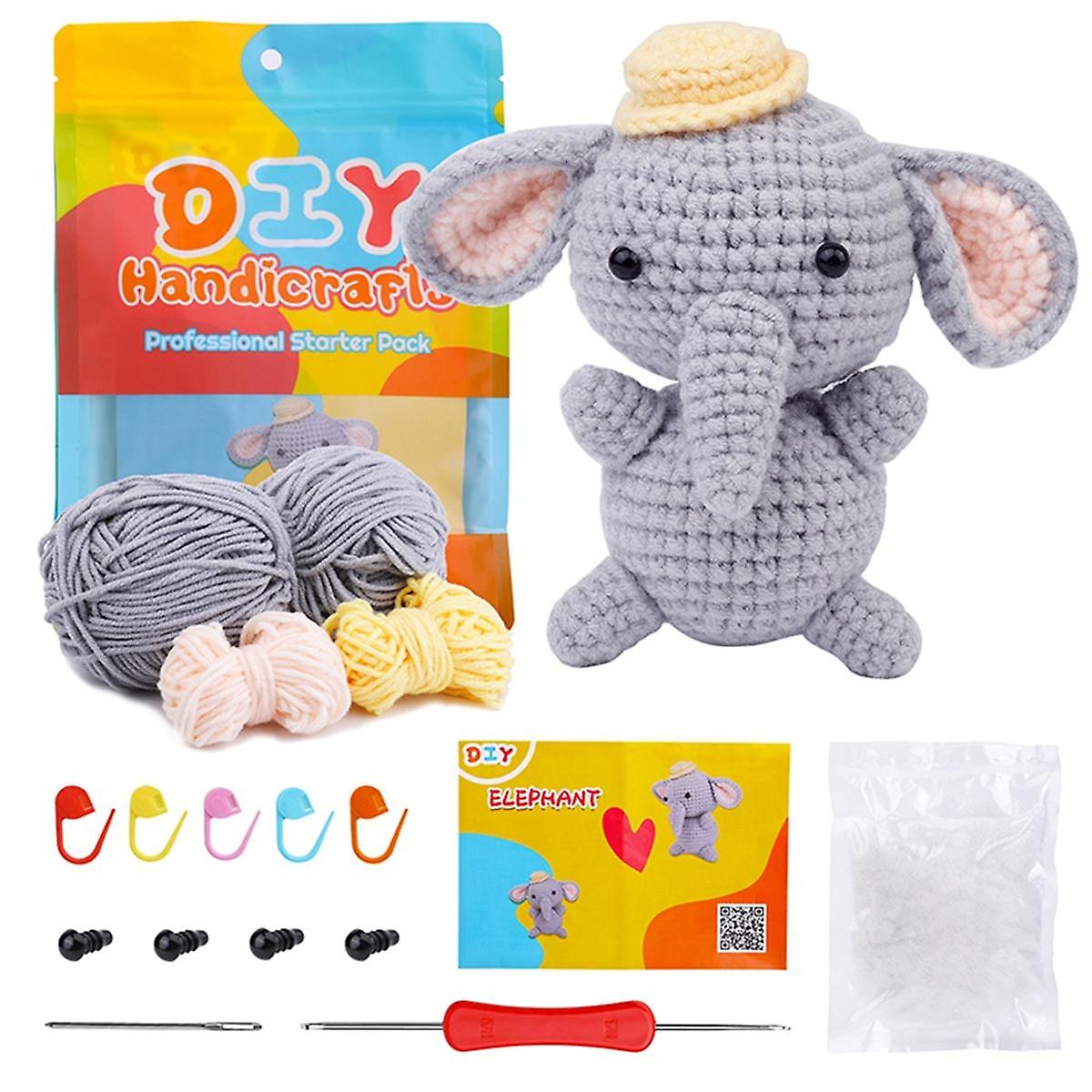 DIY Elefant Häkelset mit Strickgarnnadeln Plüschpuppe Easy
