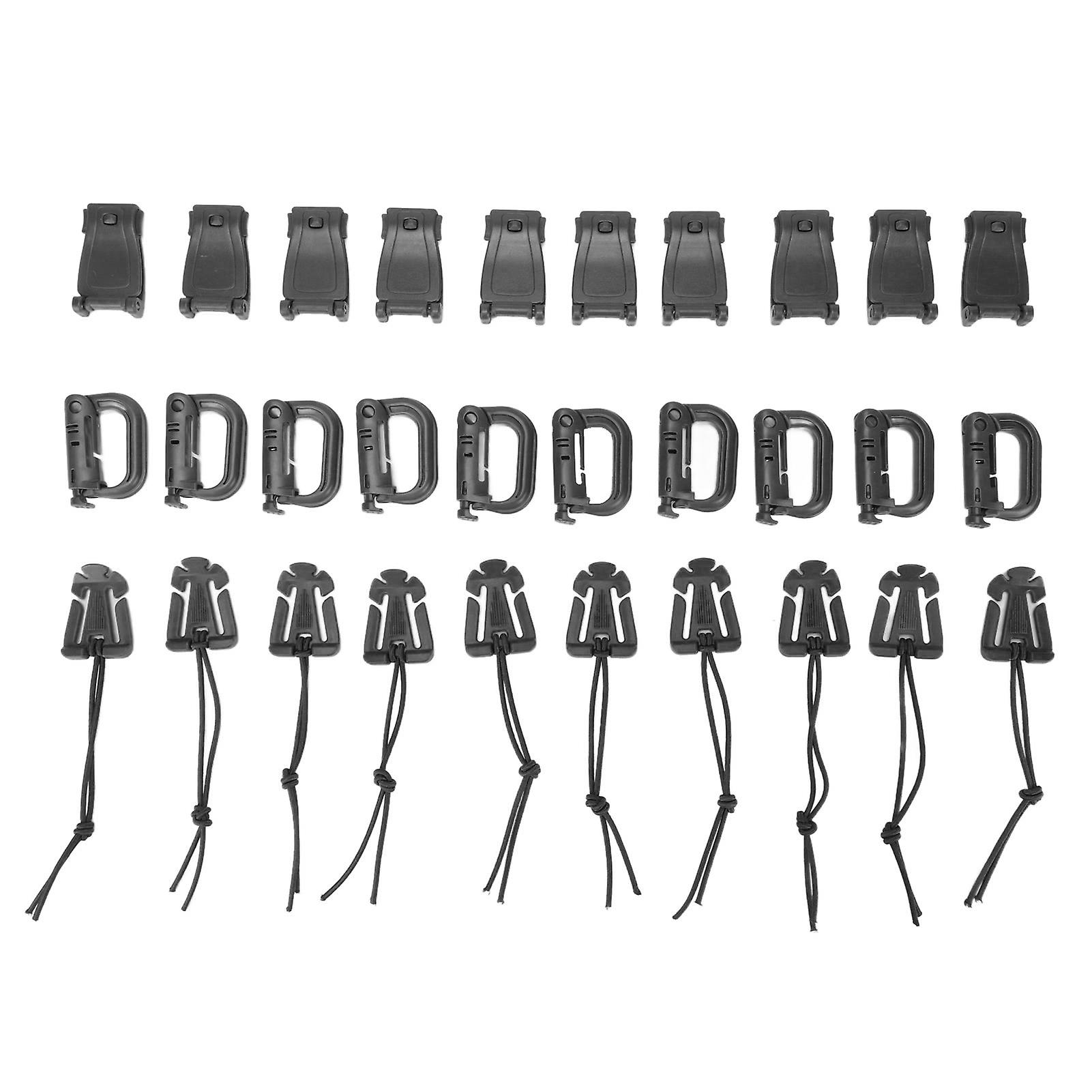 30Pcs Backpack Straps D-Ring Elastic Grimlock Locking Straps Webbing Management Tool Black Buckle