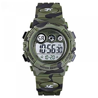 SUJI Kids Digital Sport Watch for Boys Girls, with 7 Colorful LED Luminous Alarm Stopwatch , Waterproof Casual Outdoor  camouflage WatchesArmy green