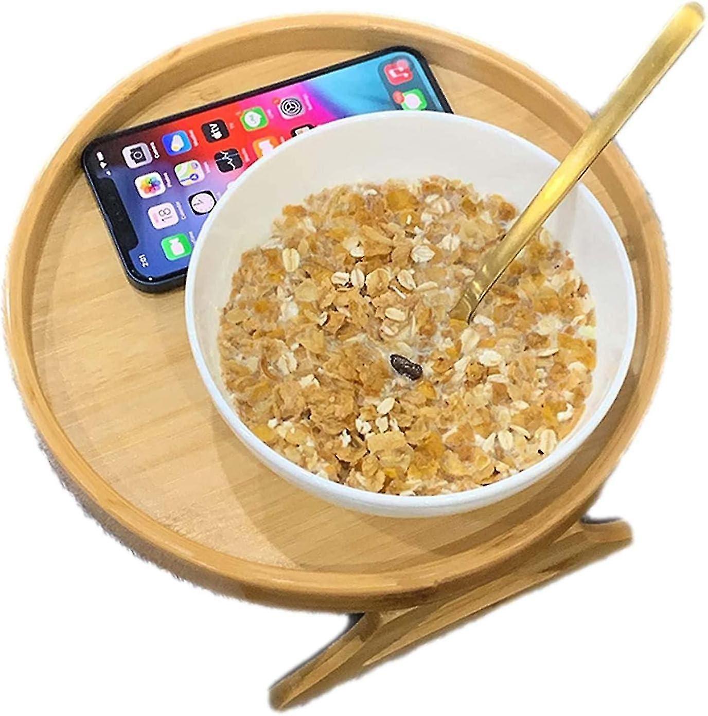 Wooden sofa clamp on tray | Sofa Arm Clamp Table for Wide Sofas - Round Portable Clamp Armrest Tray