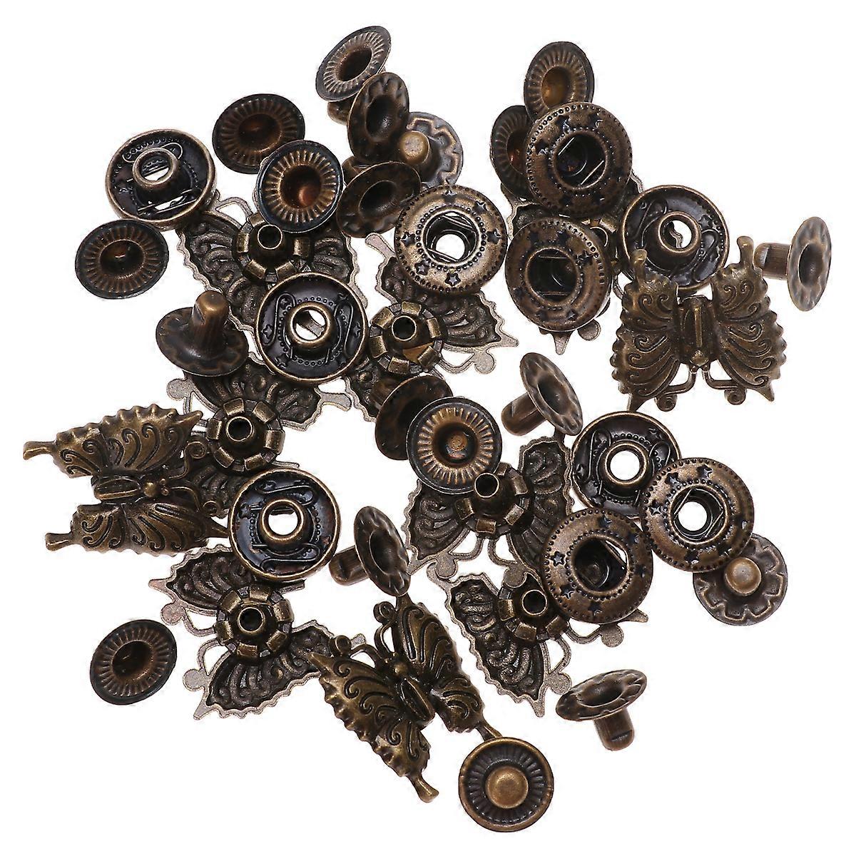 10 Sets Zinc Alloy Retro Shape Snap Button Costume Bag Buckle Fittings Clasp Button Craft with Base Accessories (Bronze)