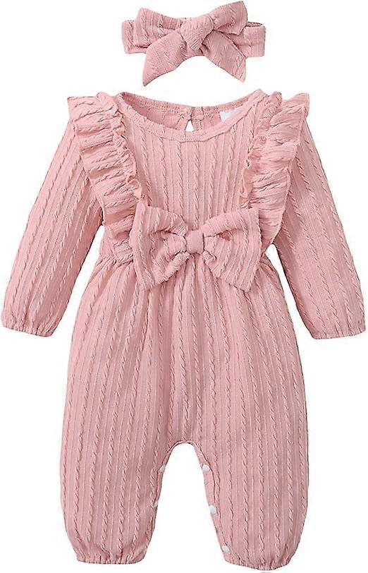 女婴连身衣婴儿秋冬衣服荷叶边毛衣长袖紧身连衣裤连身裤和头带