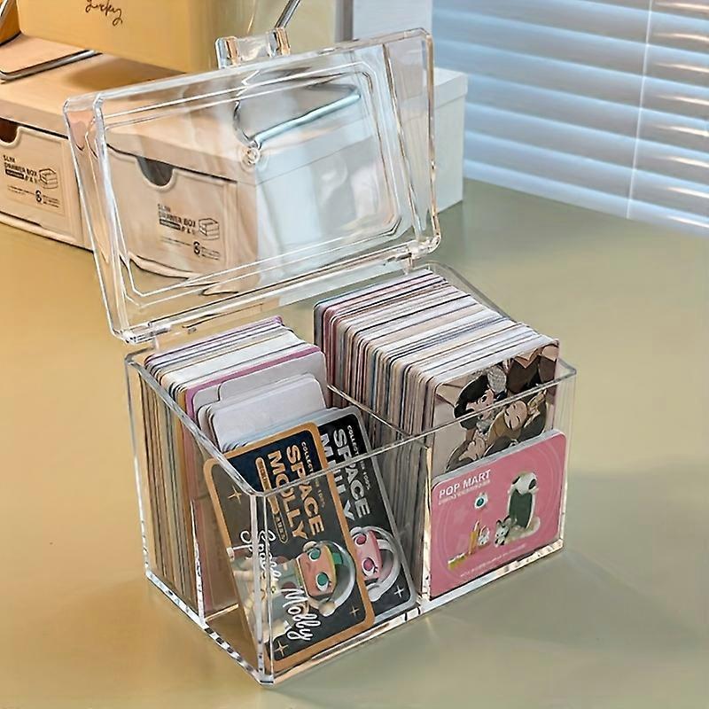 Transparent Acrylic Card Storage Box Holds 400 Postcards 4.72x4.13inch Display Card Case With 2 Compartments For Postcard/Photos