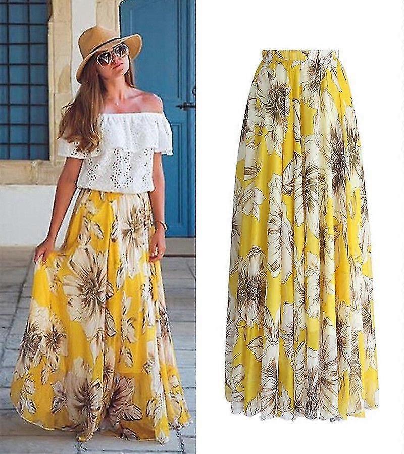 Dammode Blommig Lång Maxi Klänning, Full Kjol