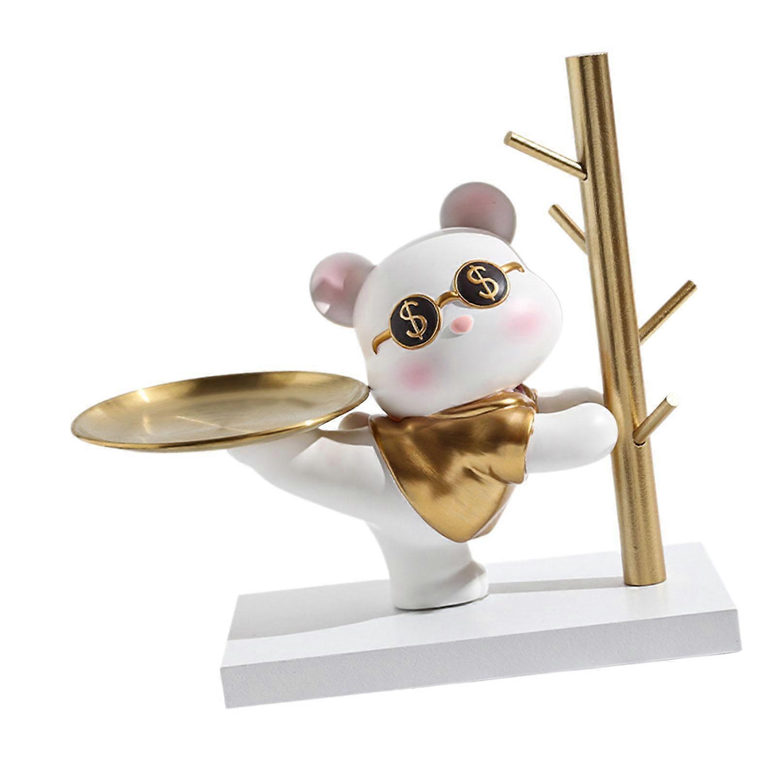 Animal Statue with Storage Tray Sundries Container for Cabinet Shelf Desktop Bear