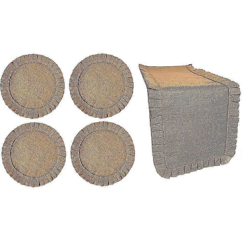 Rustic Farmhouse Burlap Set. Jute. (1 Table Runner + 4 Placemats )