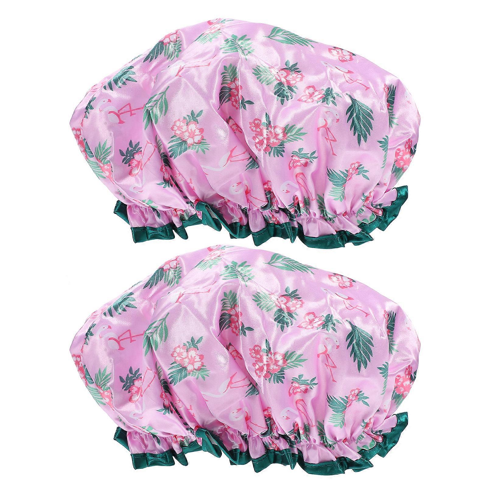2pcs Reusable Printed Satin Bathing Shower Caps Double Layer Bathing Caps