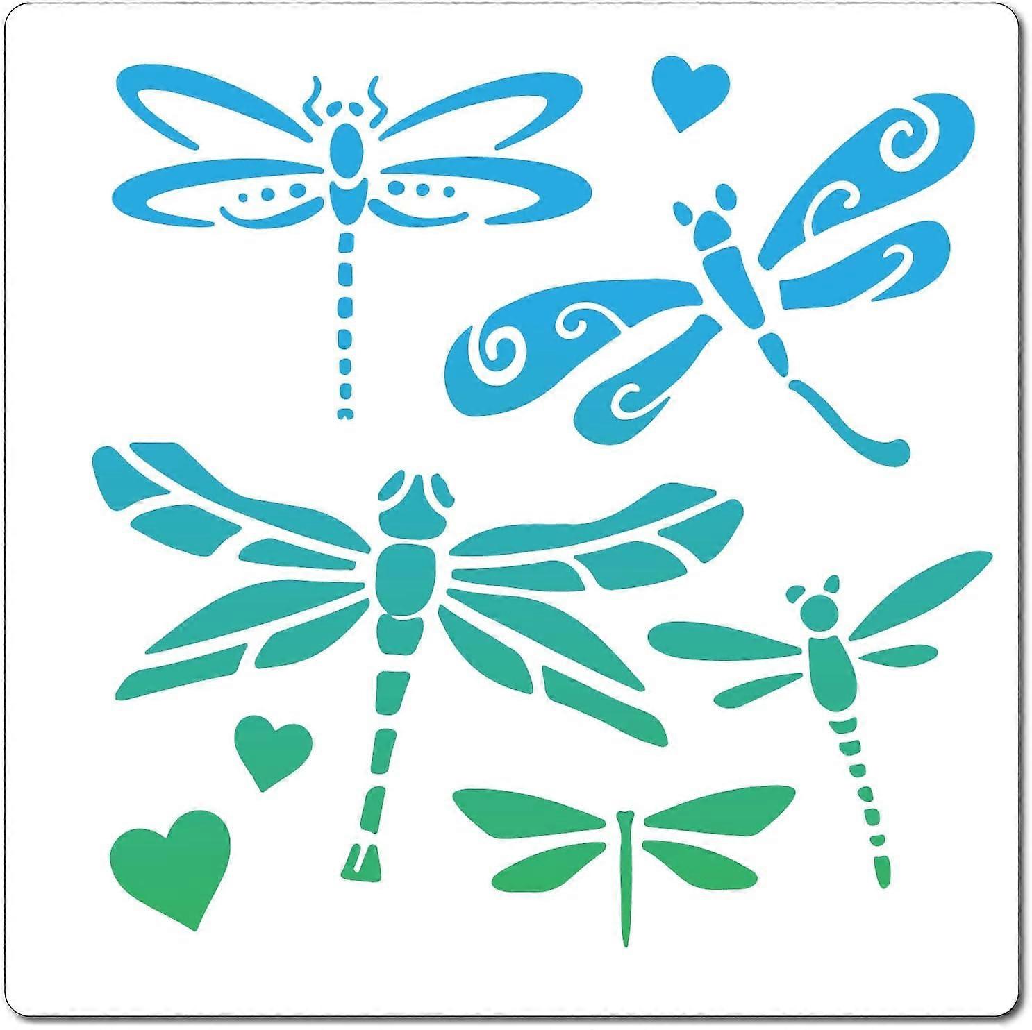 7.1"X7.1"Dragonfly Stencil Insect Bugs Dragonflies Templates Heart Plastic Drawing Stencil Spring Templates for Painting on Wood Wall CardFabric Tile
