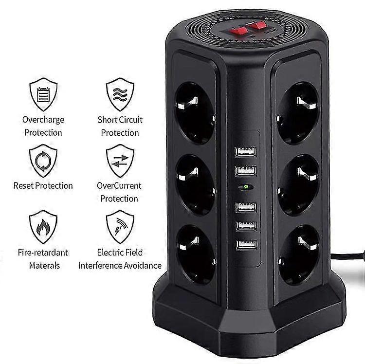 قطاع طاقة محمي من زيادة التيار الكهربائي، 12 منفذ تيار متردد، 3 منافذ USB 1usbc، قطاع طاقة مع USB، سلك تمديد 9.8 قدم، قطاع الطاقة، واقي من زيادة التيار البرجي، Outle