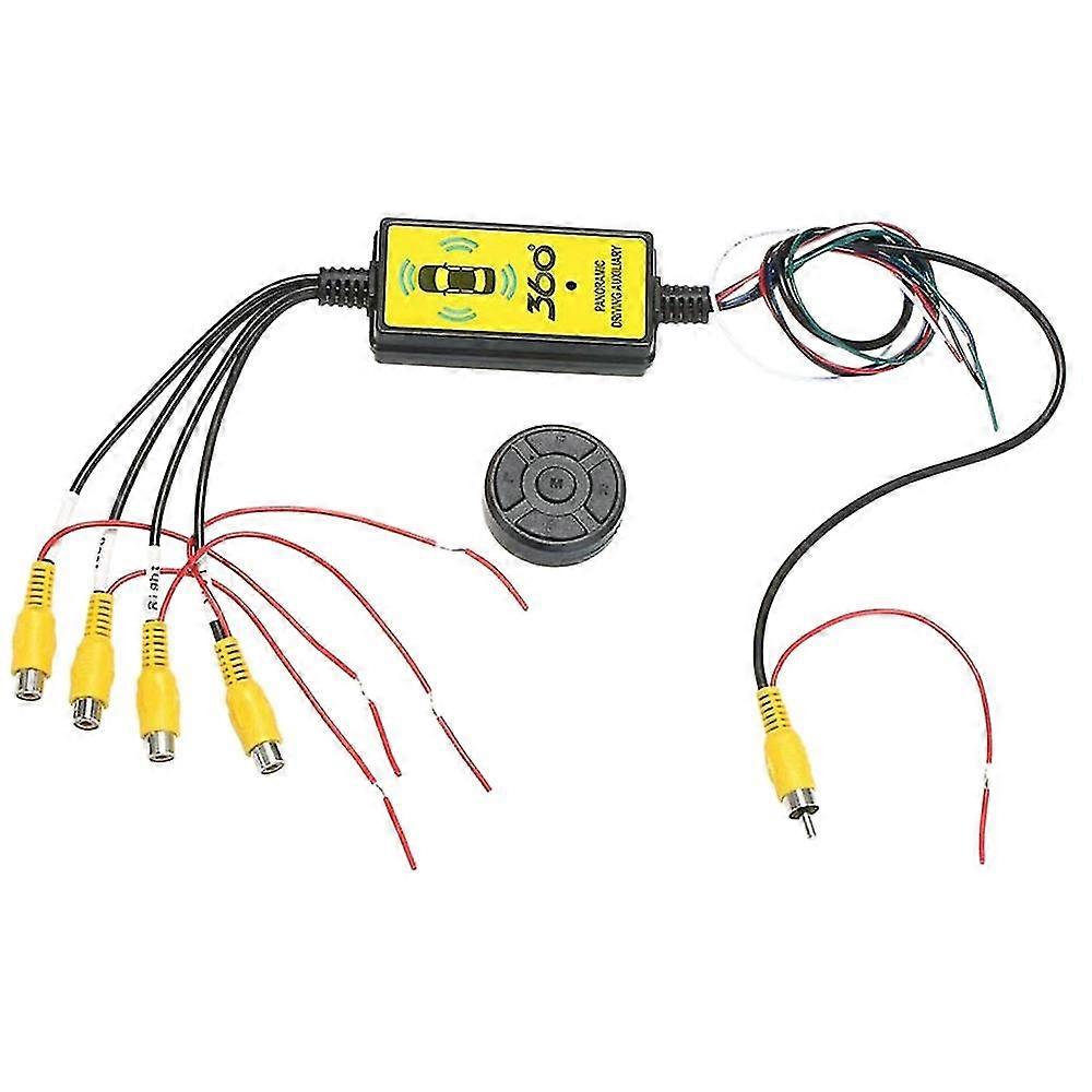 Boîtier de commutation vidéo de caméra panoramique 360° pour voiture 4 en 1, boîtier de commutation vidéo pour caméra d'angle mort, boîtier de commutation vidéo Wir