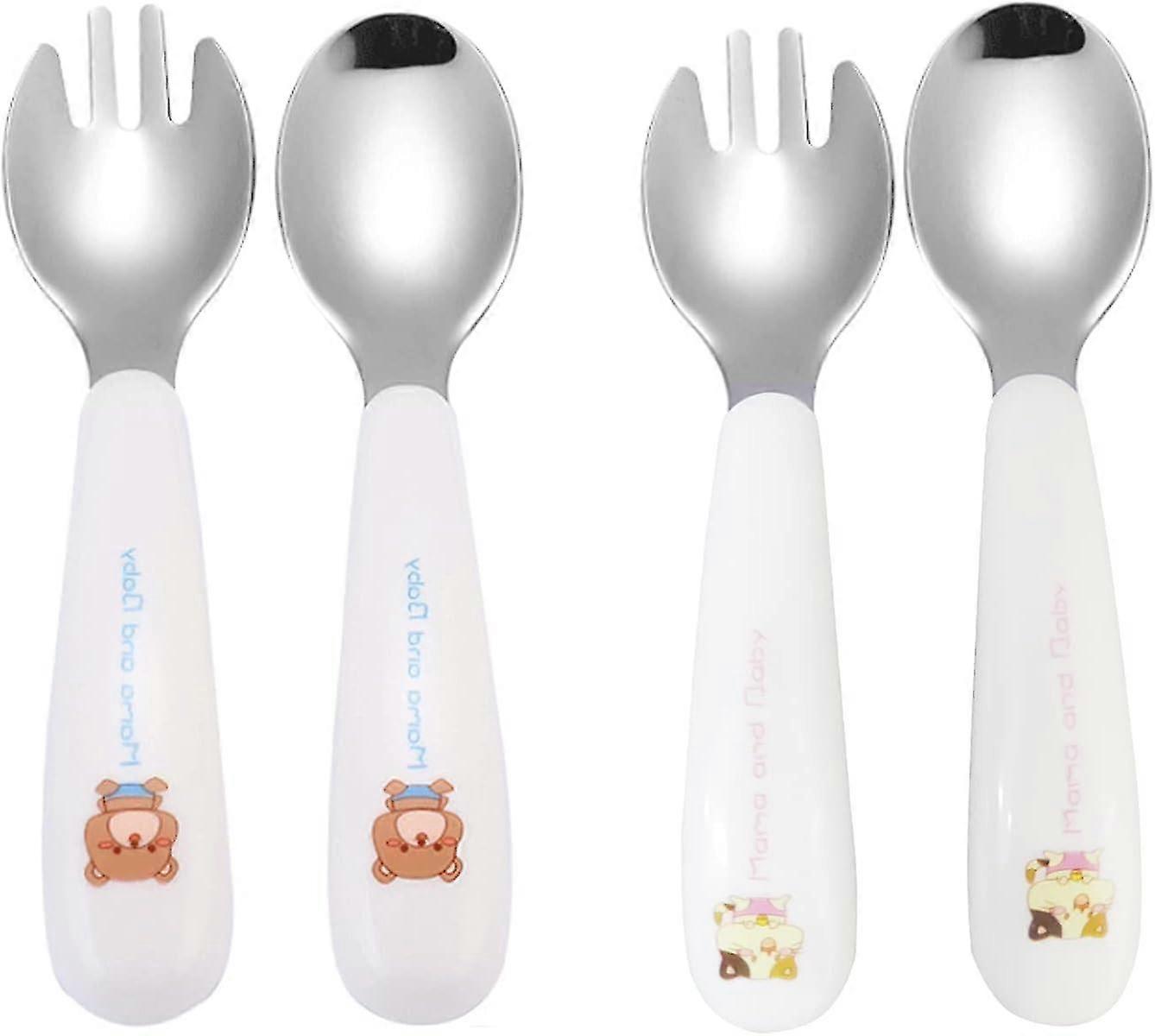 Children 2 sets stainless steel cutlery set, fork and spoon set and cartoon pattern with box