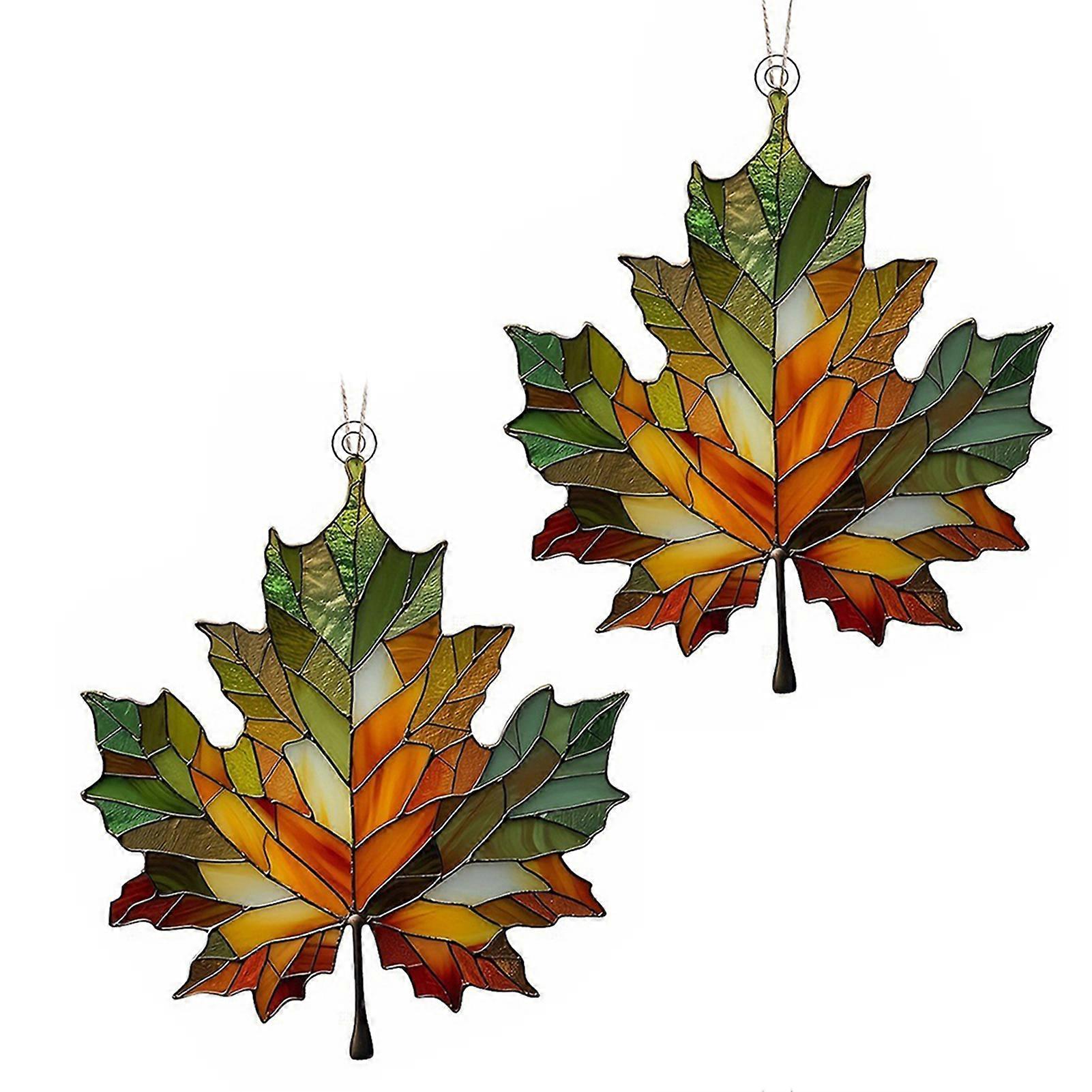 Maple Leaf Stained Glass Window Hanging Pendant Faux Stained Glass Fall Suncatchers Home Car Charm