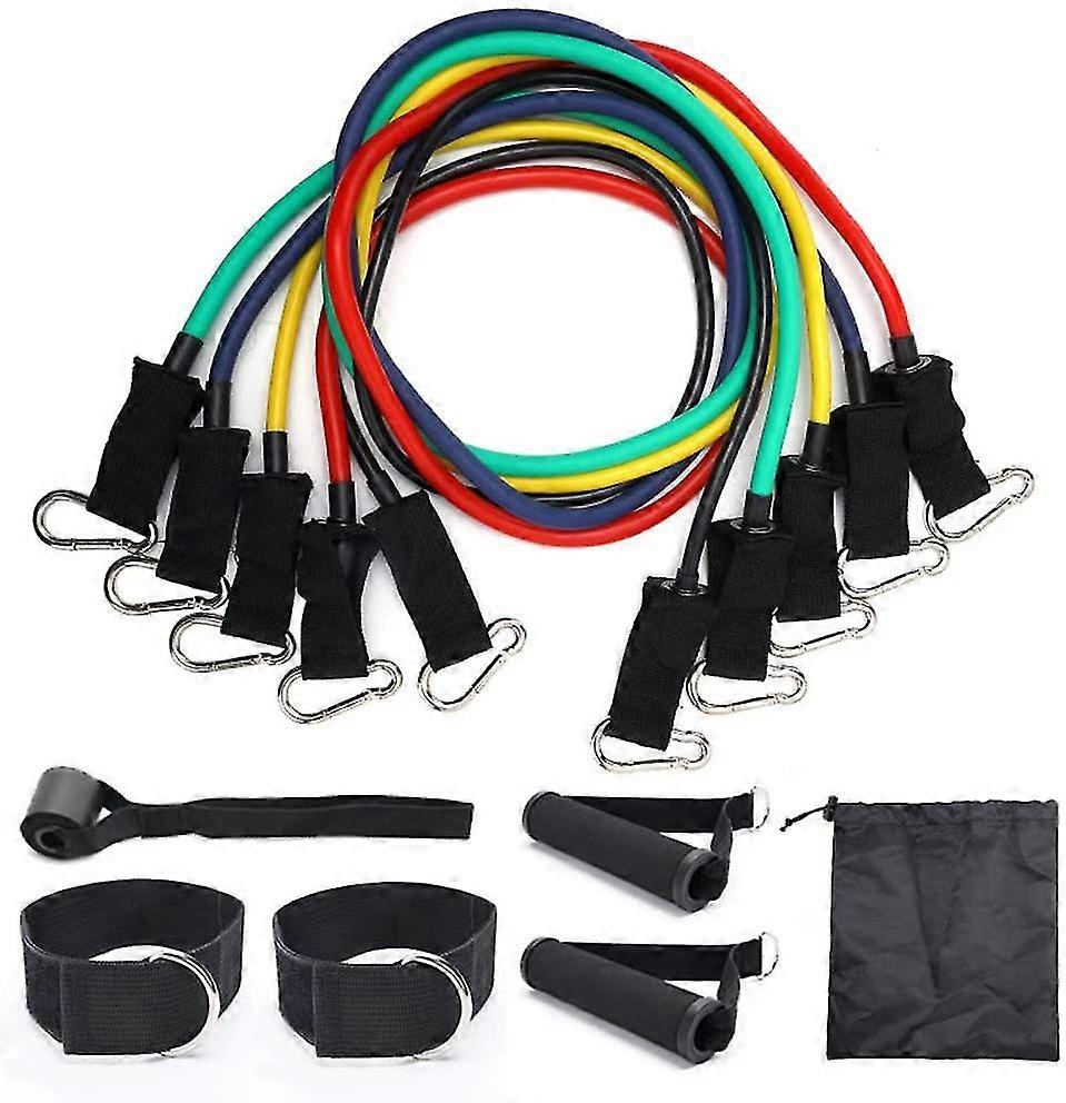 Bandes de résistance Set Bandes d’exercice pour l’entraînement en résistance, la physiothérapie, les séances d’entraînement à domicile avec 5 tubes de fitness, 2 poignées en mousse, 2 sangles de cheville, Doo