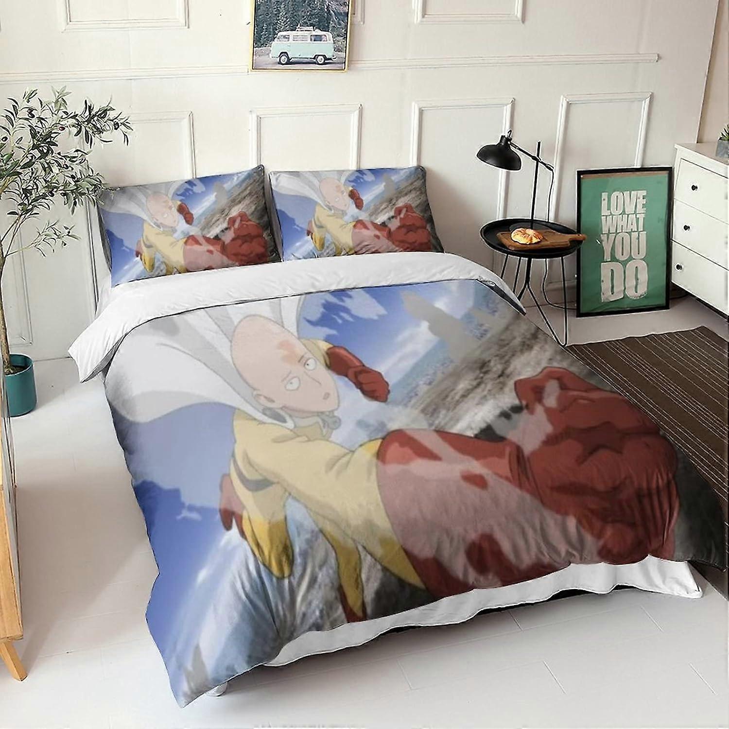 One Punch Man Bedding Set Bedding Set for Adults and Children D Print Pattern One Punch Man Duvet Cover Soft Microfiber with Pillowcases 135*200 CM