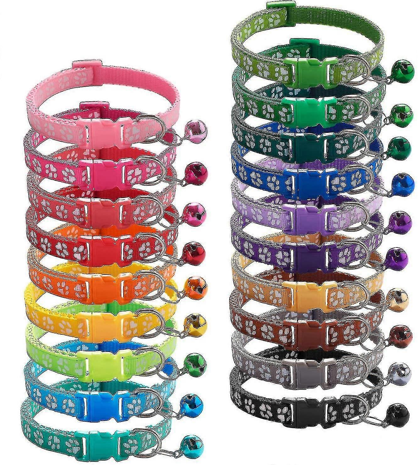 19pcs Puppy Id Collars With Bell Adjustable 19-32cm, Soft Nylon Adjustable Reflective Identification Collars For Newborn Pets