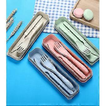 Portable Travel Cutlery Set - Wheat Straw Fork, Spoon & Case, Eco-Friendly Dinnerware For Students, Office & Camping - From Dinnerware Sets - Price 5.45
