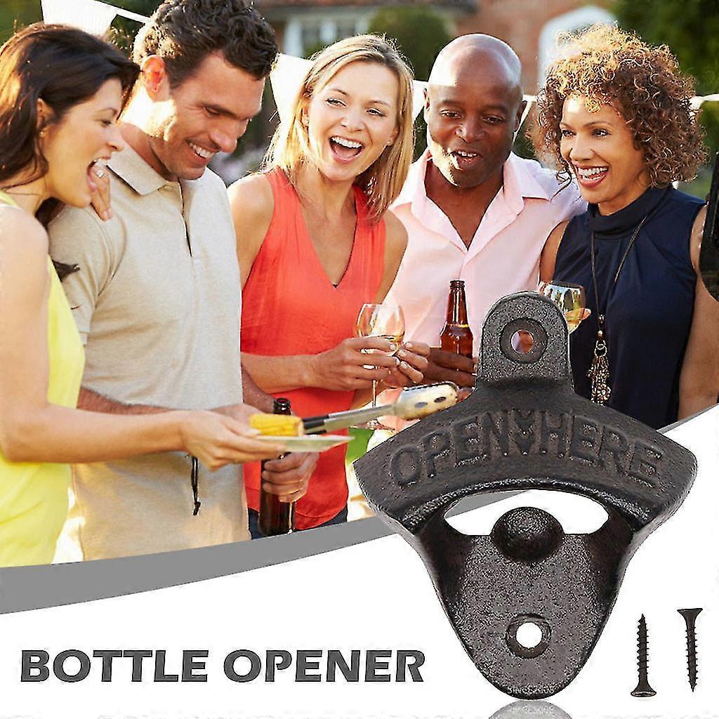 Iron Wall Mount Open Here Beer Cap Bottle Opener Rustic Bar Pub Decor