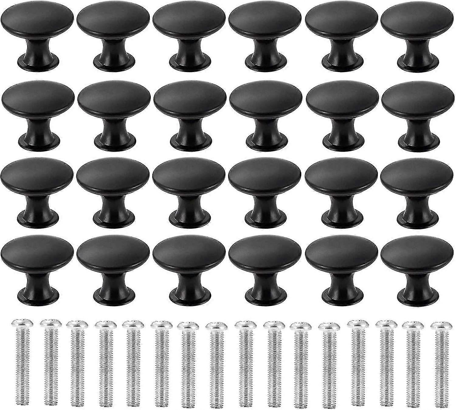 24pcs Round Cabinet Knobs, 30mm Matted Black Mushroom Drawer Knobs Door Pull