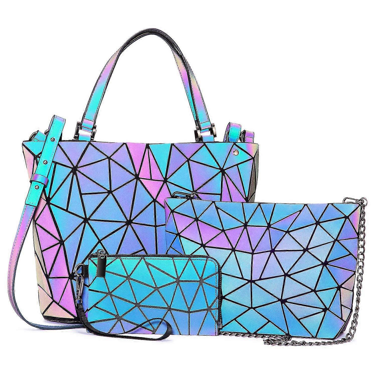 Geometric Luminous Purses And Handbags For Women Holographic Reflective Bag Wallet Clutch