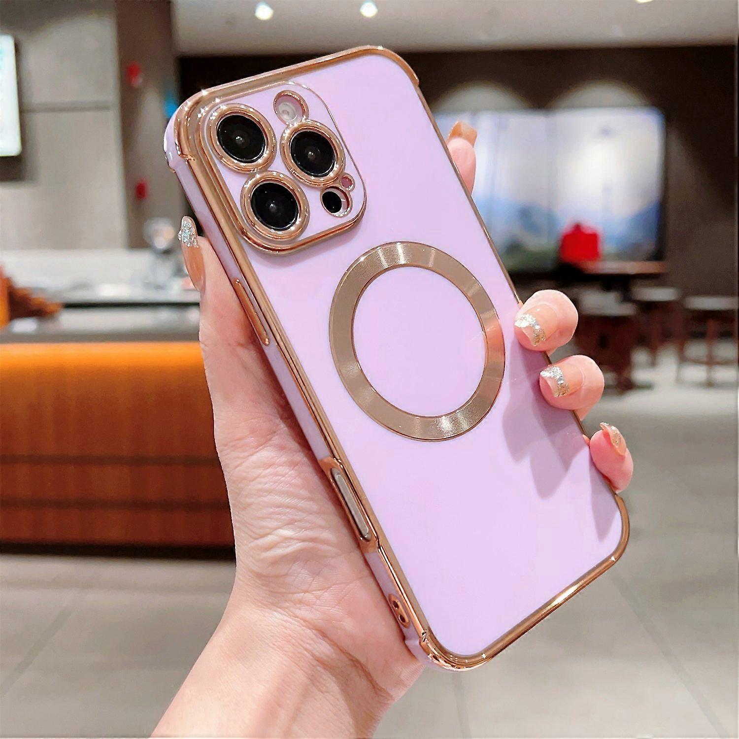 For iPhone 16 Pro Case Compatible with MagSafe Electroplating TPU Phone Cover - Purple