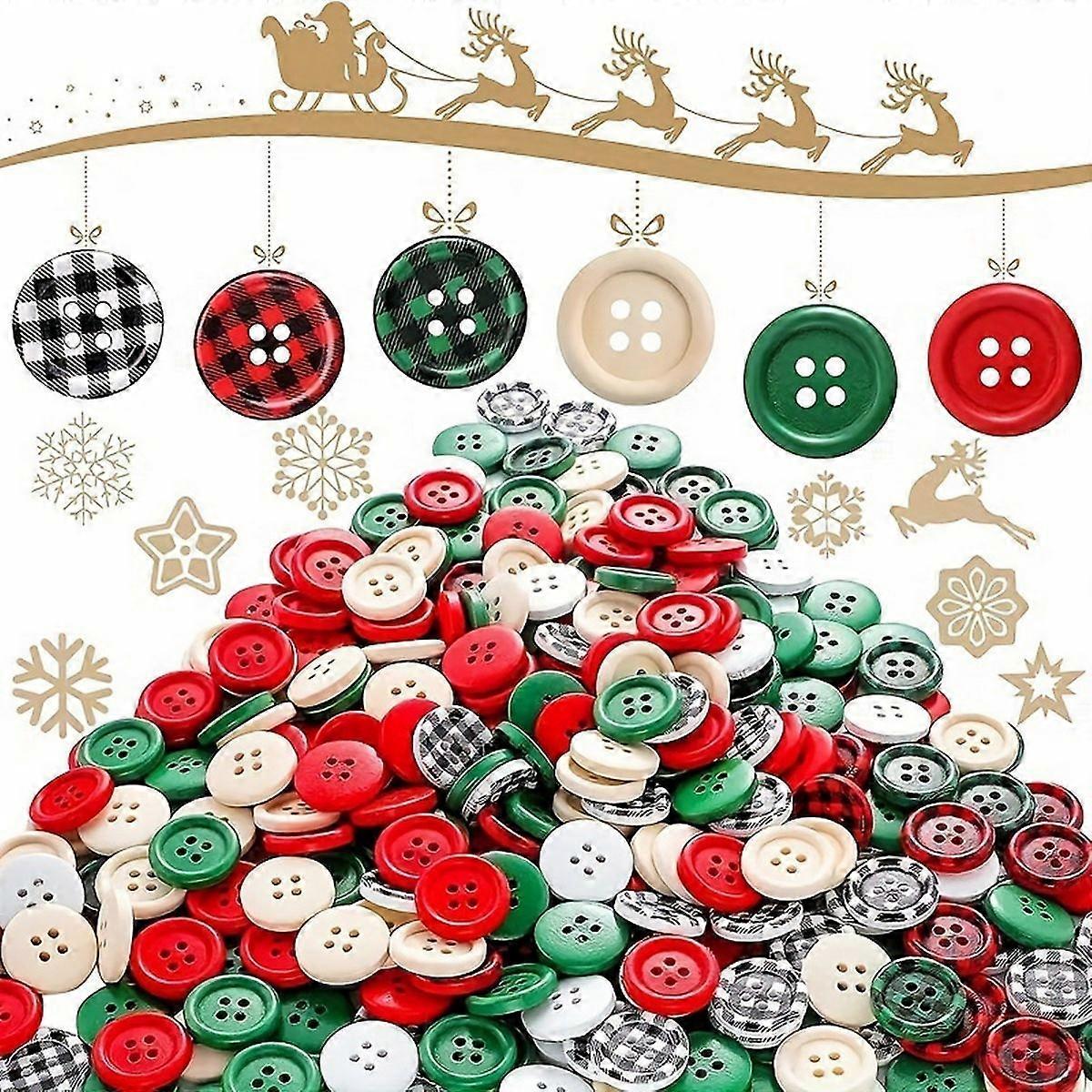 60 Pieces Christmas Buffalo Plaid Wood Buttons 4 Holes Black Red Wooden Buttons Gingham Craft Buttons Round Decorative Buttons for DIY Sewing Christma