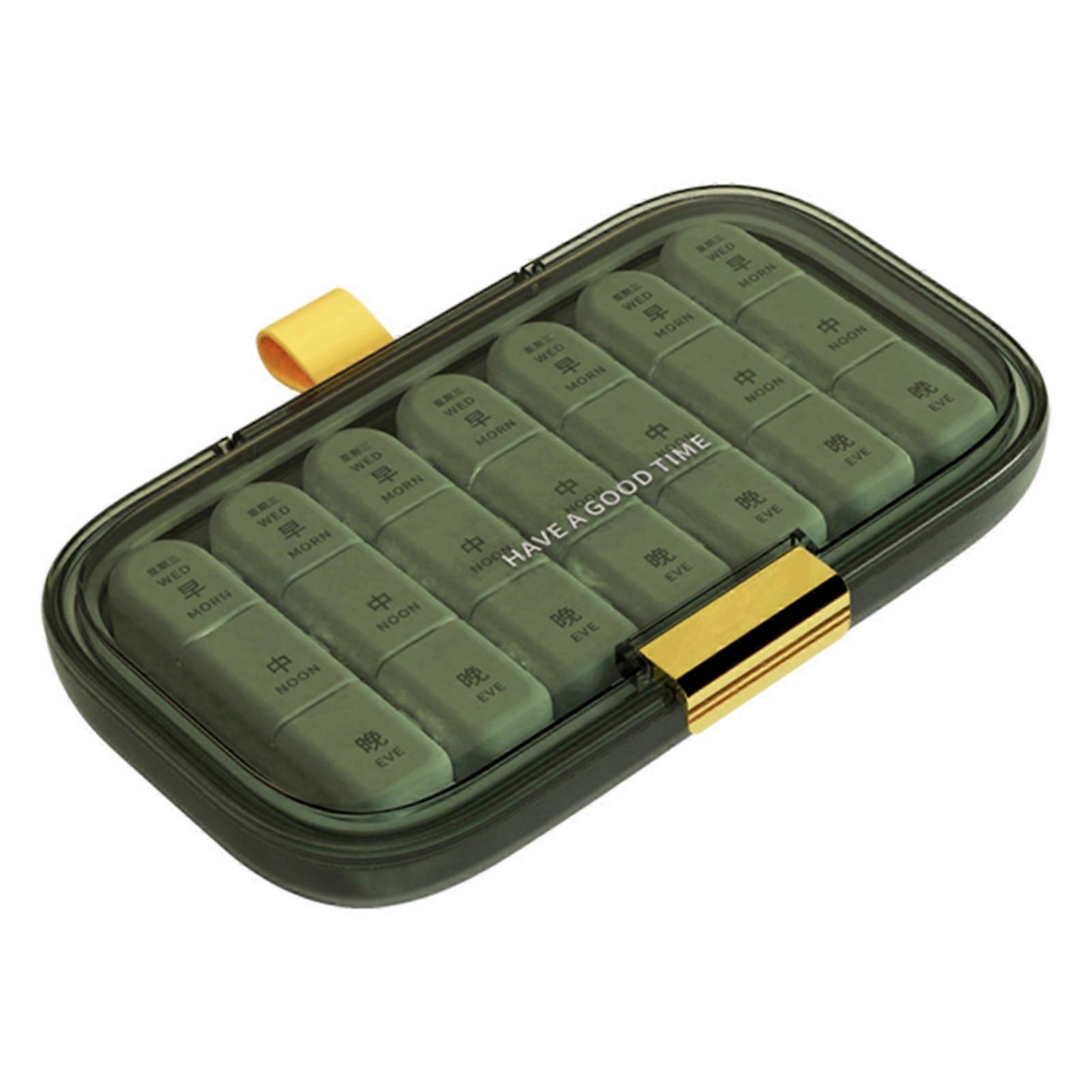 Pill Box with Lid Compartment Design Good Sealing 1 Big 7 Small Portable Weekly Pill Dispenser Case for Everyday KAESI
