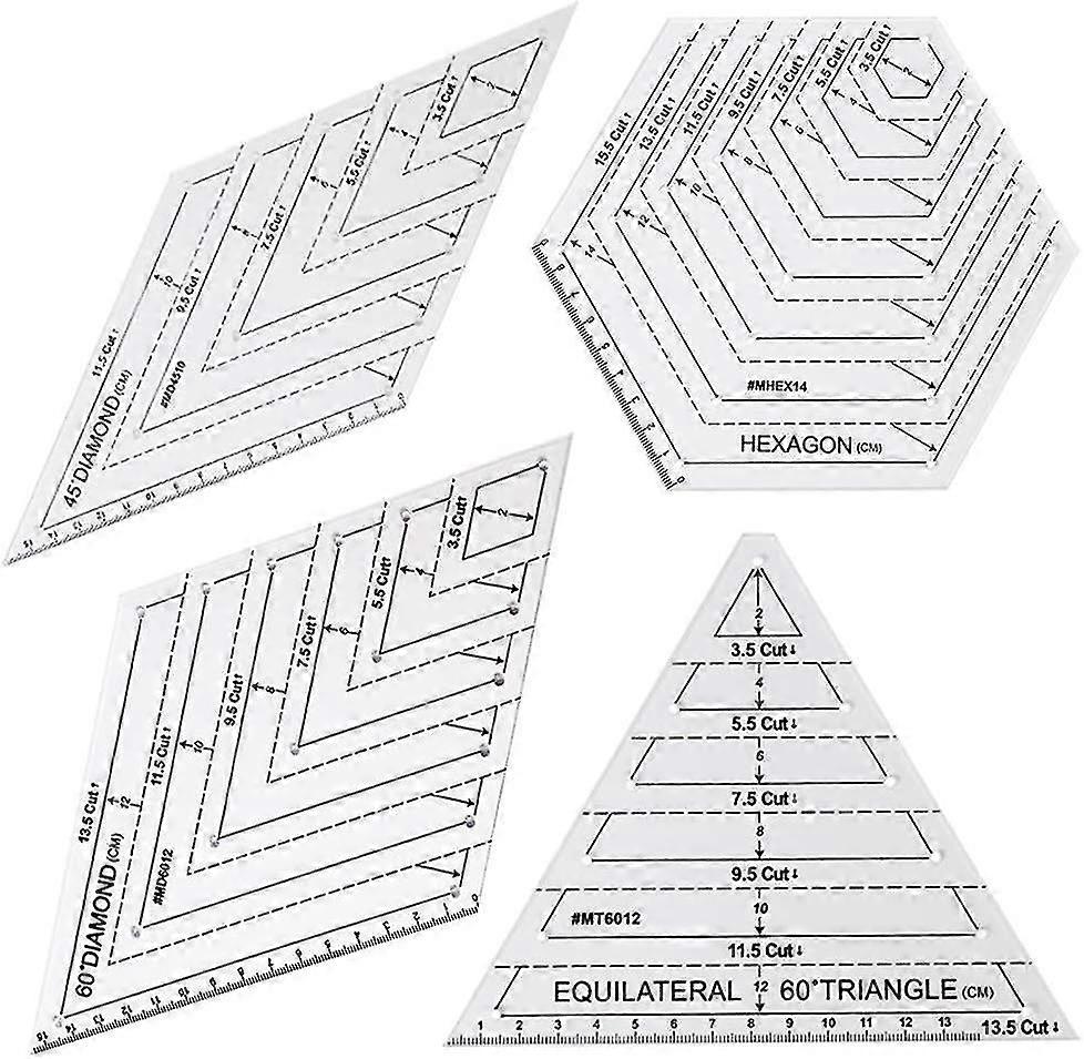 4PCS Patchwork Cutting Template Acrylic Ruler Cutting Ruler Diy Sewing Tools