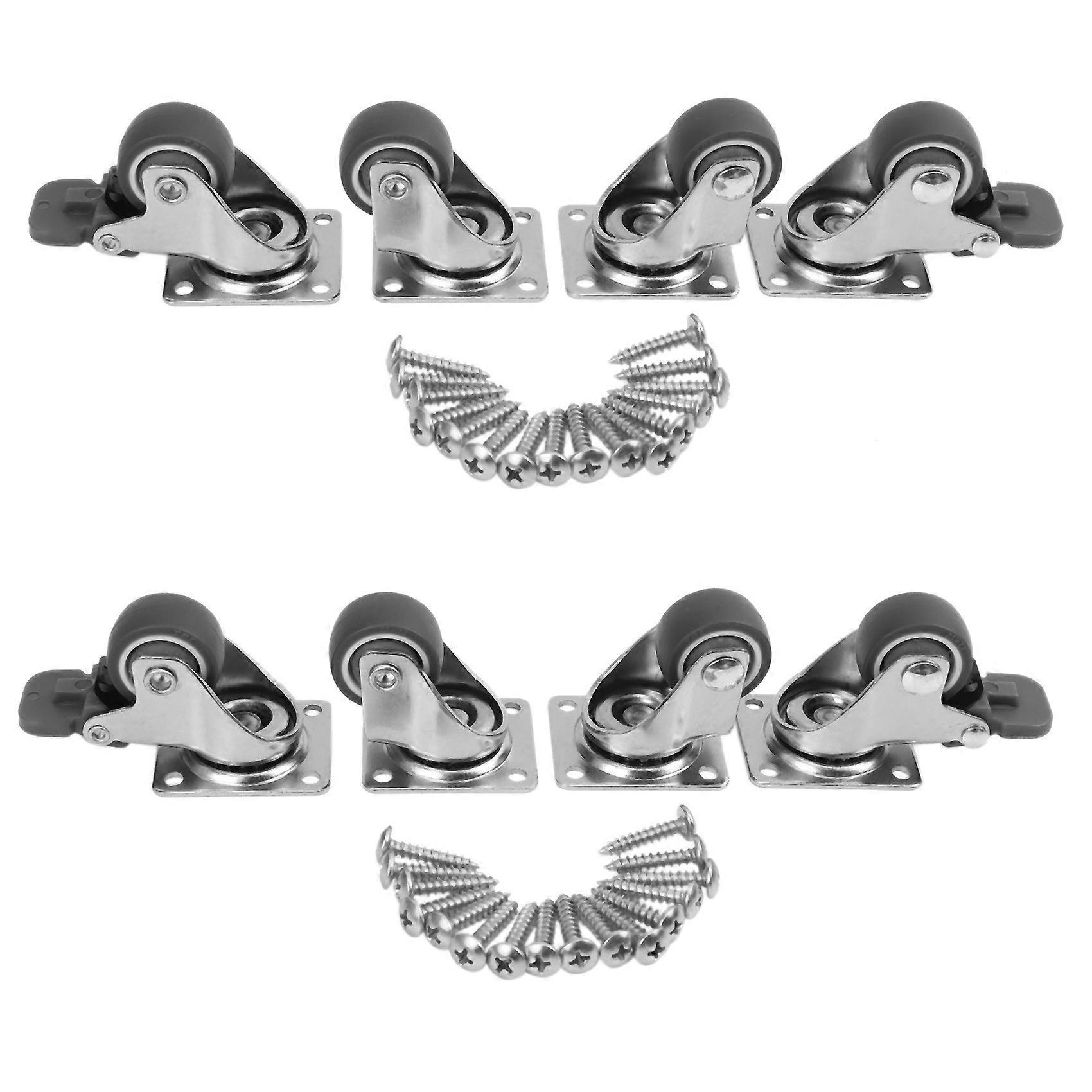 8 Pack 1 inch Low Profile Casters Wheels Soft Rubber Swivel Caster (4 with Brakes & 4 Without)