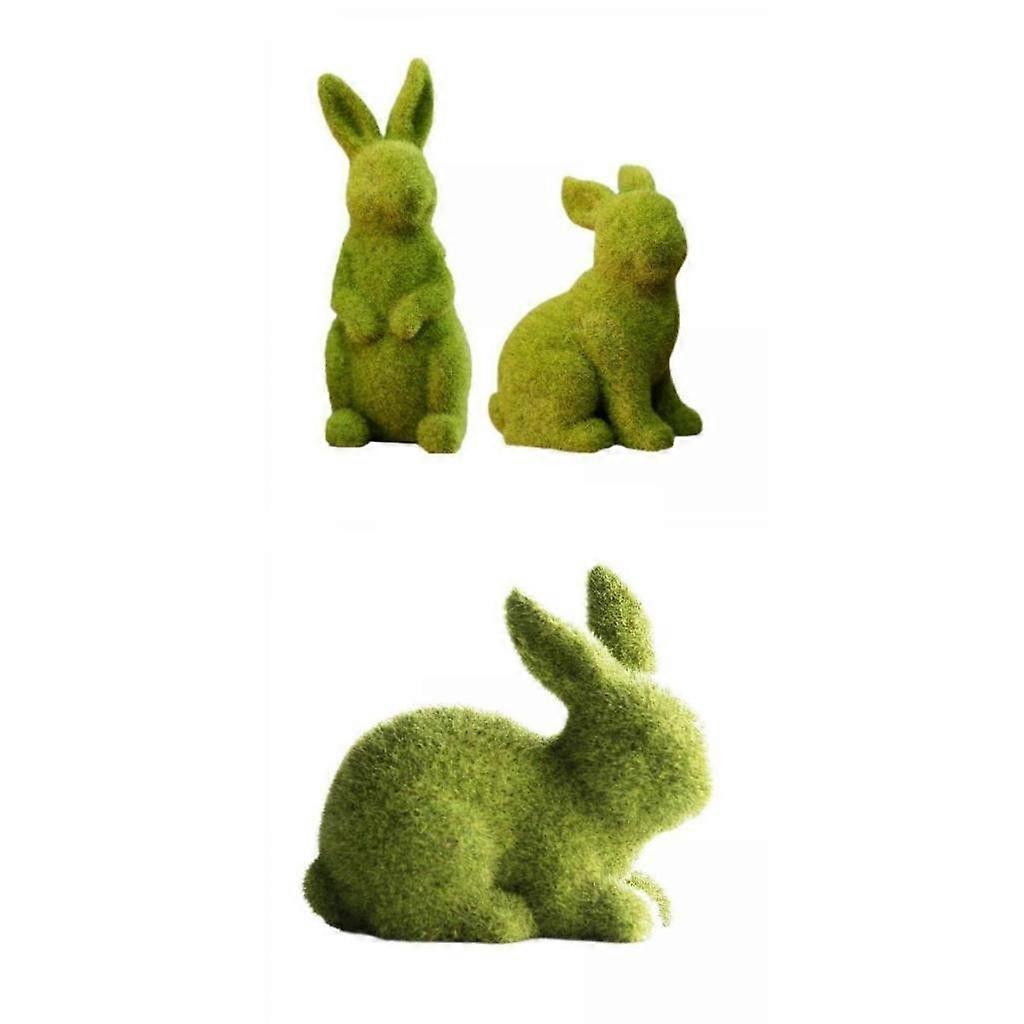 3x Festival Flocked Rabbit Garden Statue Bunny Sculpture Flower Bed Decor
