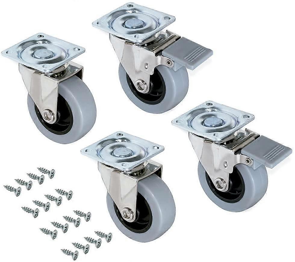 Xceedez  Set of 4 swivel castors for Furniture 50mm with Fixing Plate and Ball Bearing, Rubber Castors Color Gray