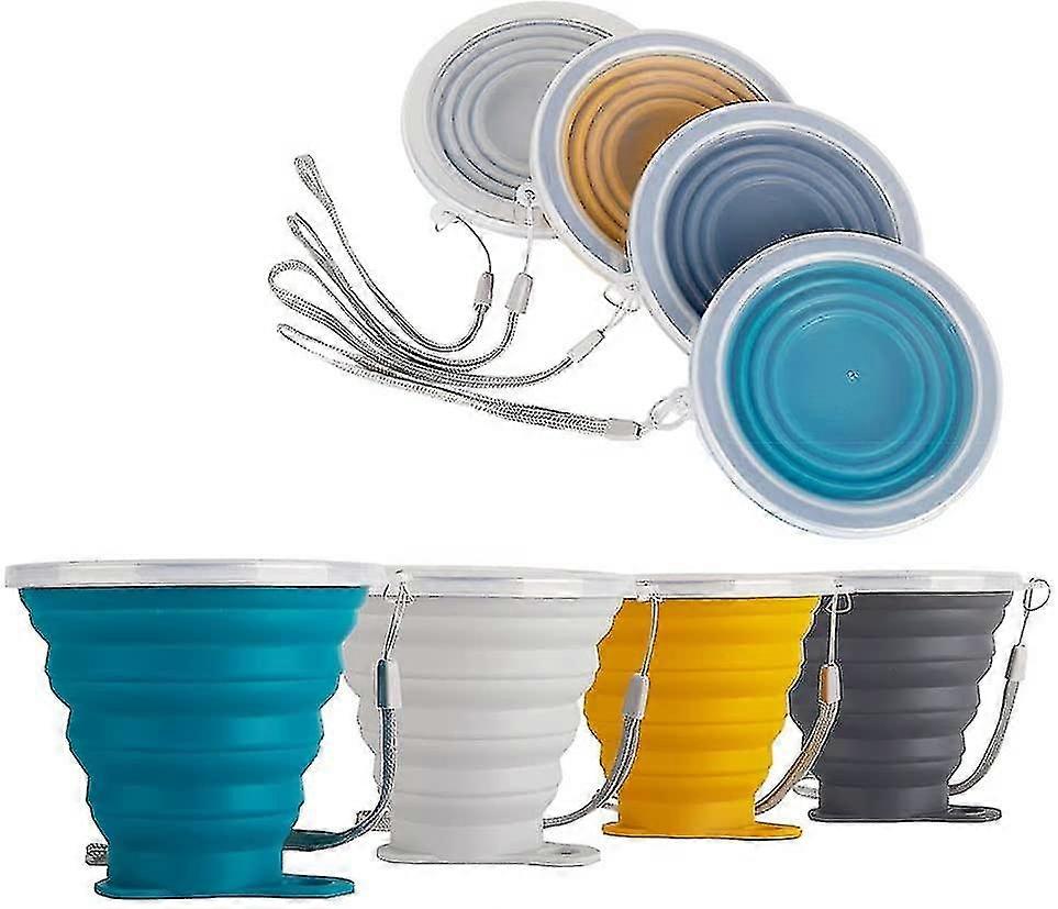 Foldable Cup,collapsible Silicone Cups With Plastic Sealing Lid Reusable Portable Cup Set