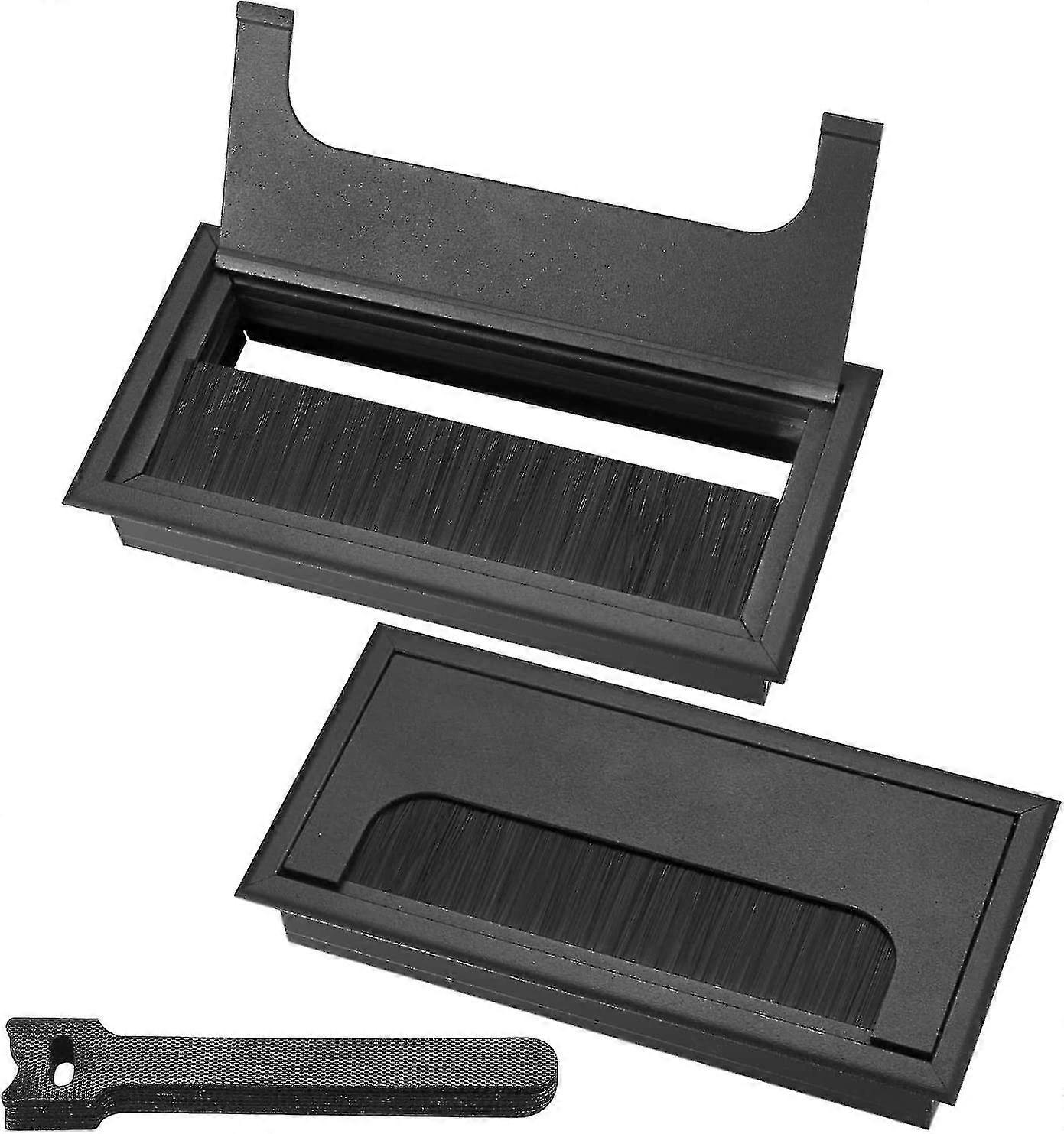 2ピースデスクトップインセットケーブルグランド、デスクテーブルにくぼむための160x80 mmケーブルアウトレット、ケーブルオーガナイザー、ブラシシール付き、10ピースケーブルタイ