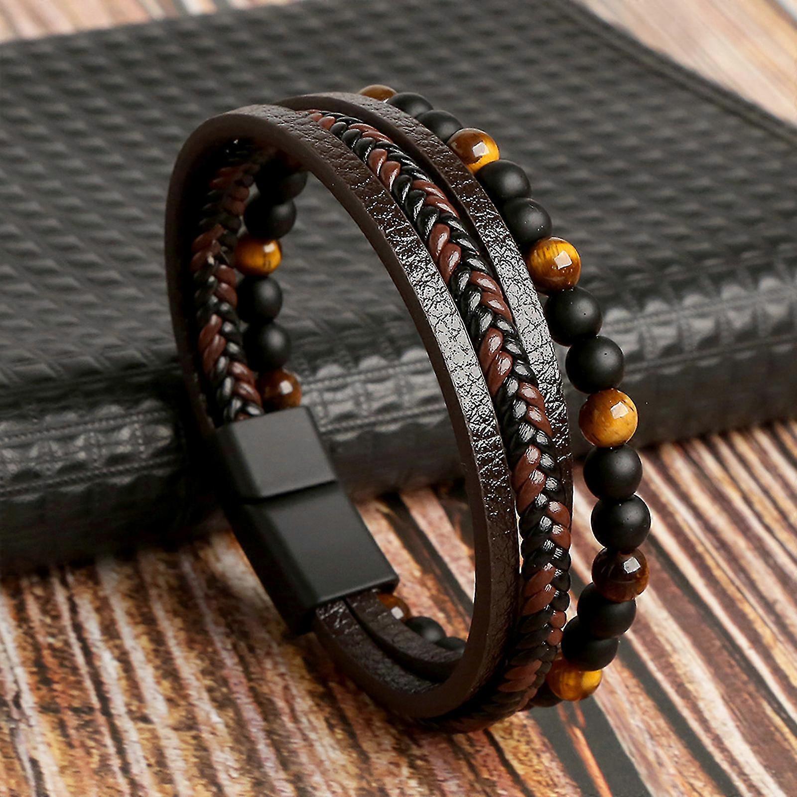 Men's multi-layer hand woven beaded bracelet