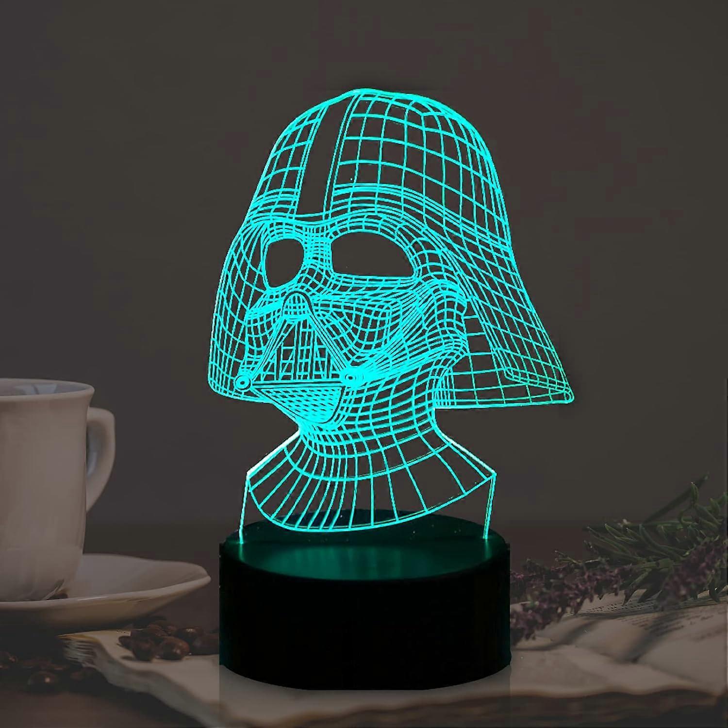 Black Knight Lamp for Boy Room 3D Cartoon Night Light Darth Vader Dark Warrior LED 7 Color USB Remote Change Table Lamp Holiday Party Mood RGB Illusio