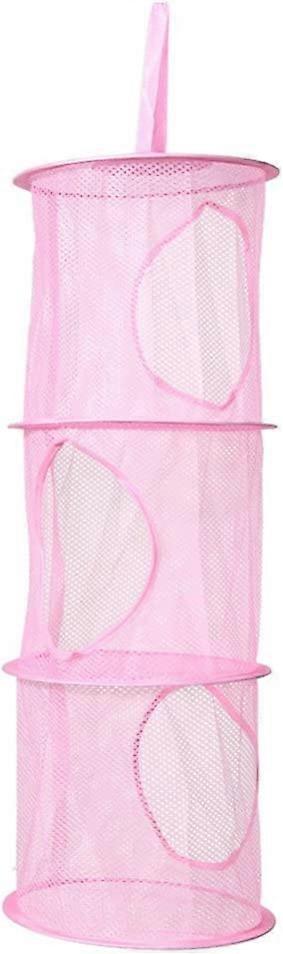 Foldable Mesh Hanging Storage Basket - 3 Compartment Clothes Sorter, Mesh Pockets for Drying Clothes 3 Tier Windproof Clothes Basket (1 Piece Red)