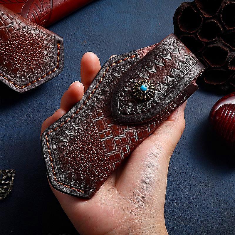 Top layer carved leather folding knife case leather knife case storage knife case