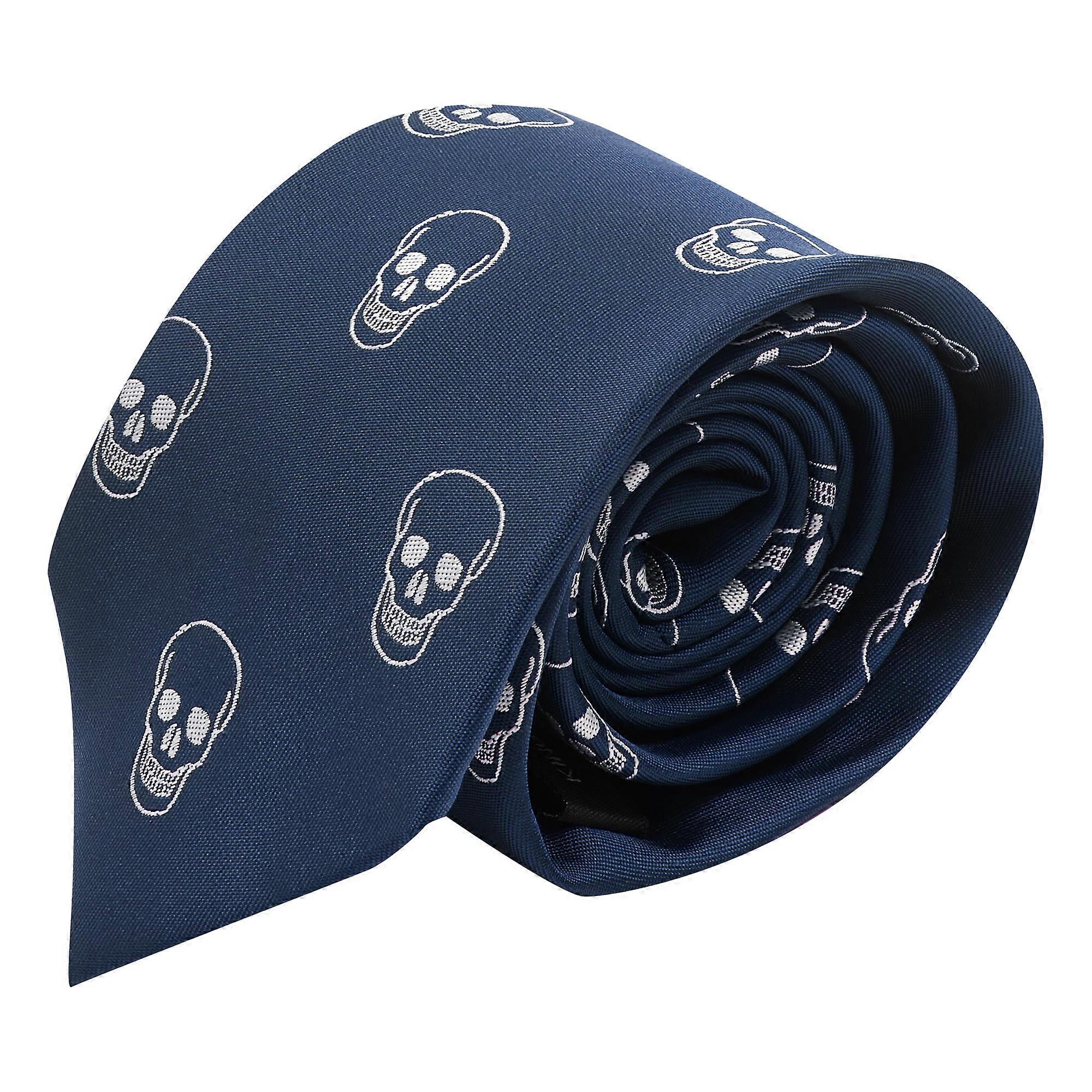 Navy Blue Skull Embroidered Tie