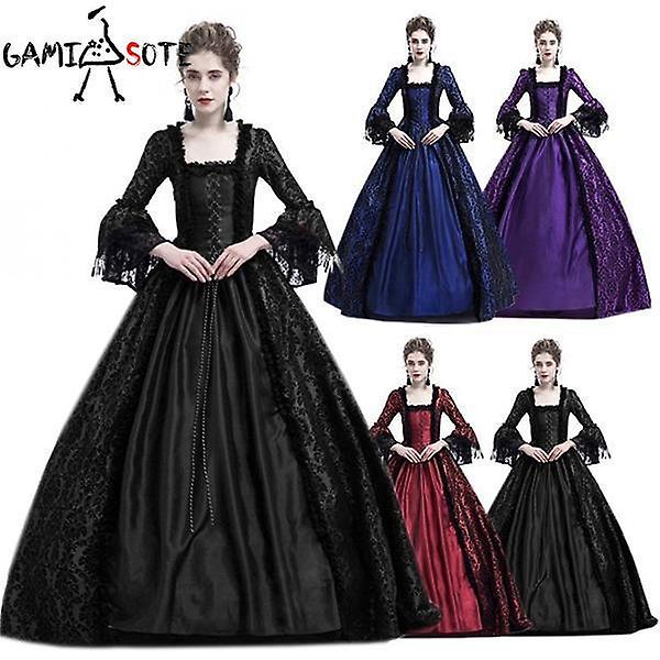 Gamisote Gotik Kadın Vintage Ortaçağ Elbise Gotik Maxi Cadılar Bayramı Elbise Retro Uzun Elbise Dantel Elbise