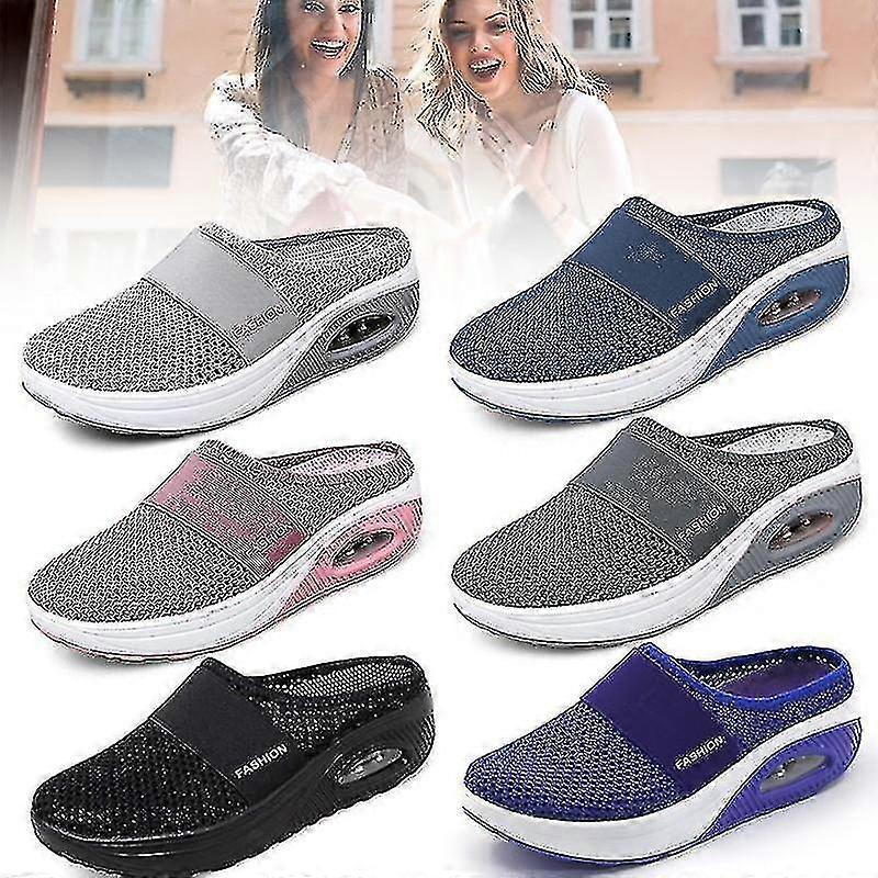 Orthopedic Diabetic Air Cushion Slip-on Walking Shoes - Mesh Flatform Wedge Slider