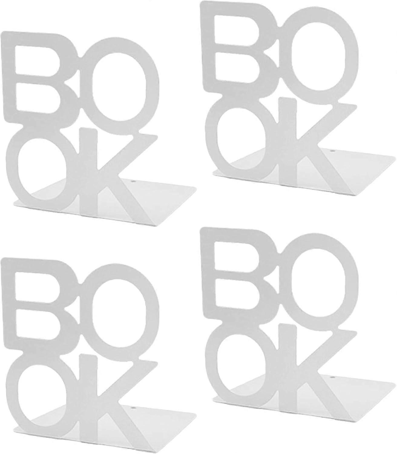 Metal Bookends, Book Ends, Hollow Bookends, Suitable for Learning to Read, Children's School Library and Home Office Storage (Pattern: Book) White