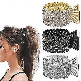 3pcs Small Hair Claw Clips For High Ponytail, Rhinestone Shark Hair Clips For Women Thick Long Hair Ponytail Buckle