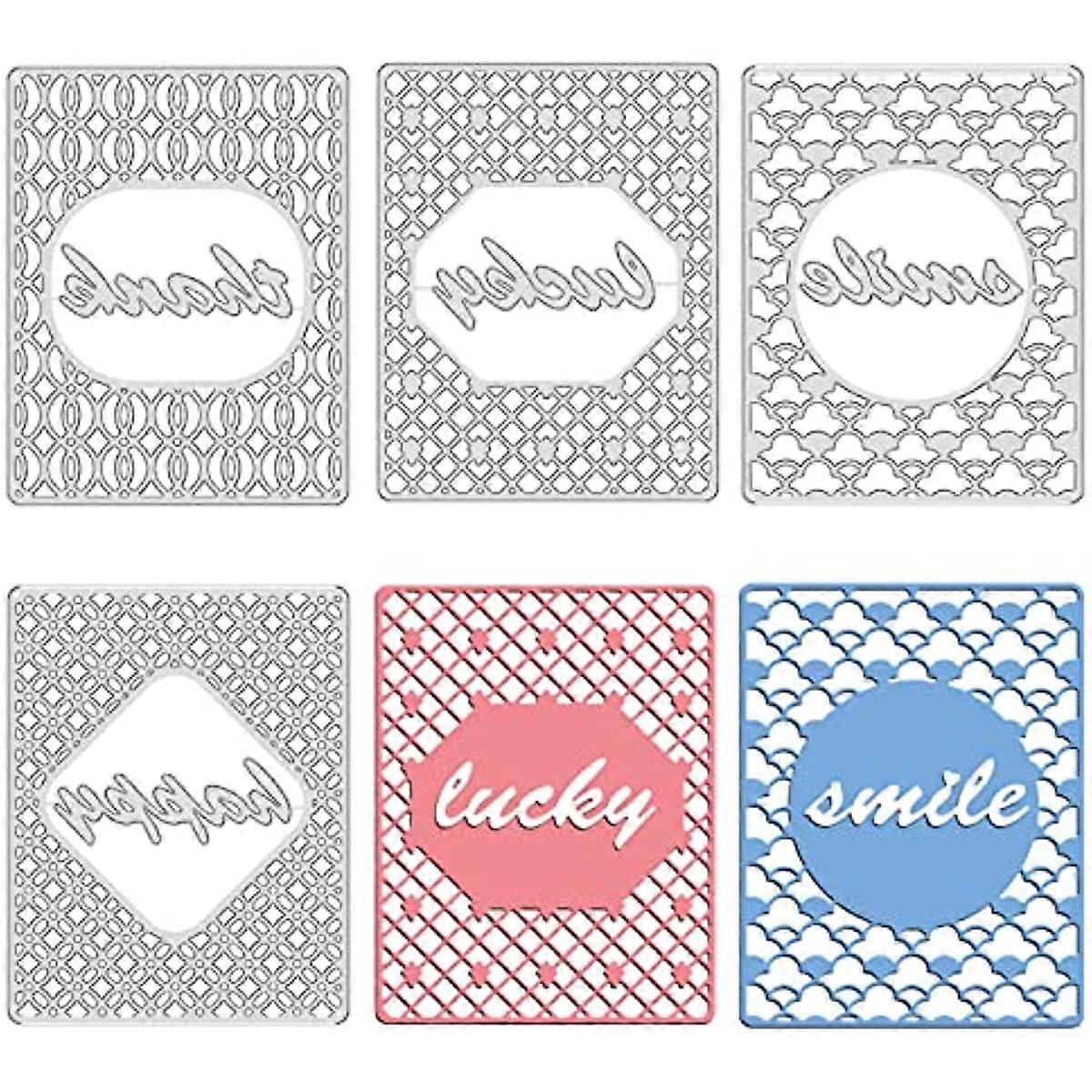 4Pcs Rectangle Frame Metal Cutting Dies Smile Thank Happy Lucky Theme Template Molds for DIY Scrapbooking Greeting Cards Making Album Envelope Decorat