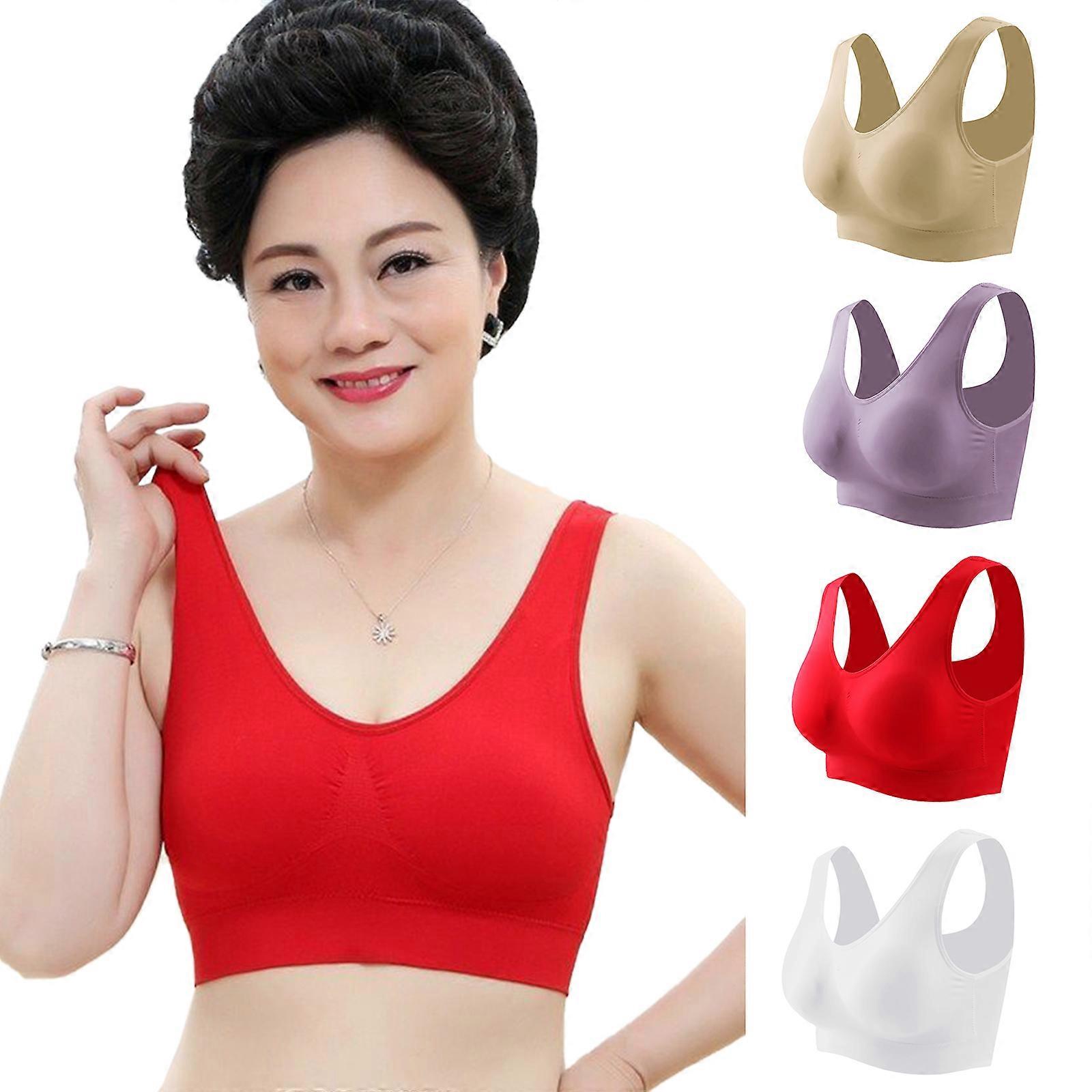 Medelålders Kvinnors Tunn Bomull Andas Inget Stål Ring Mor BH Mjuk BH