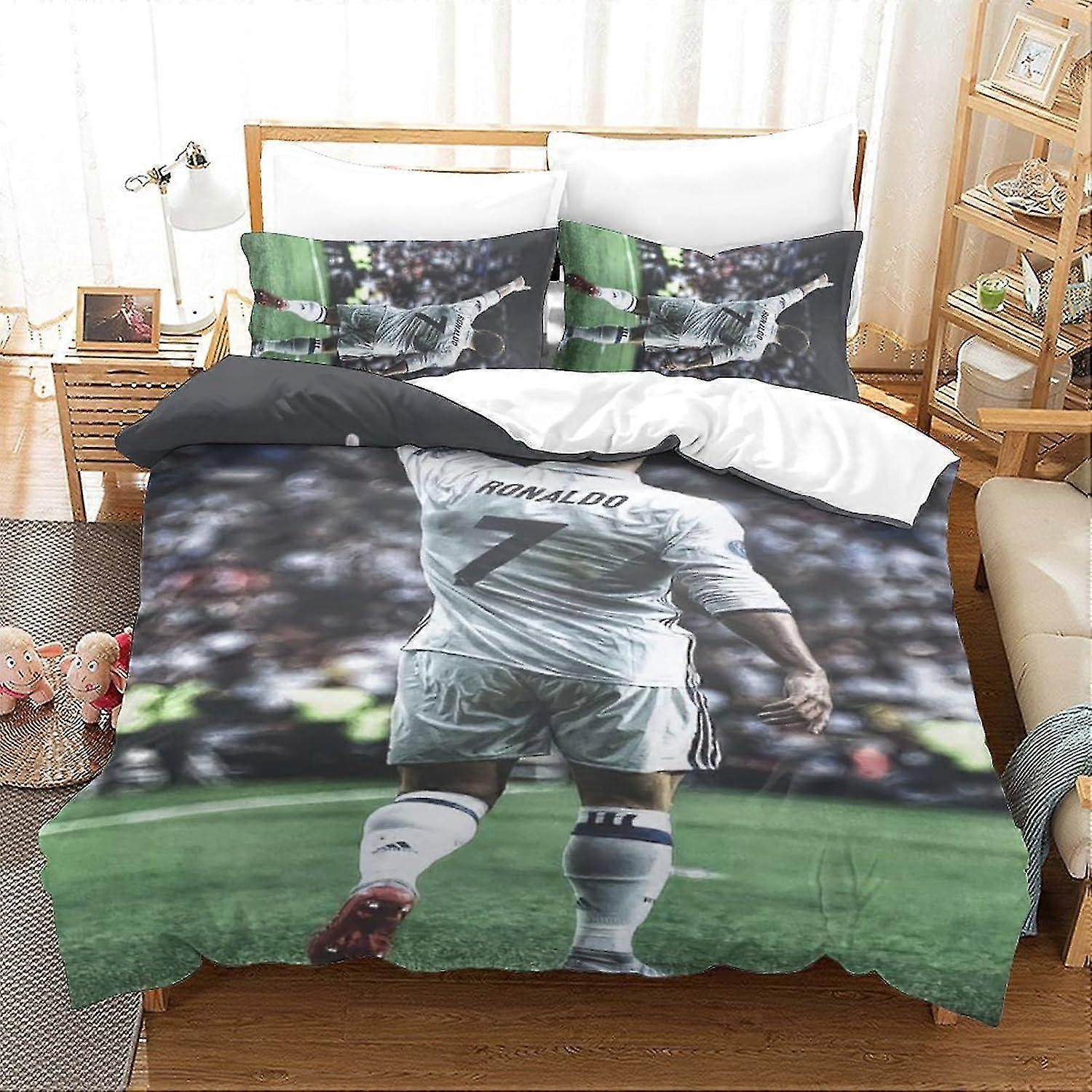 o3231 Lençóis Impressos em 3D Cristiano Ronaldo Conjunto de Capa de Edredom Conjuntos de Cama Capa de Colcha de Microfibra Ultra Macia Estrela de Futebol com Fecho de Zíper para Camiseta
