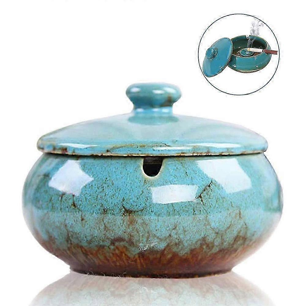 Ceramic Ashtray with Lids - Windproof - Indoor/Outdoor Use - Smokers' Ash Holder