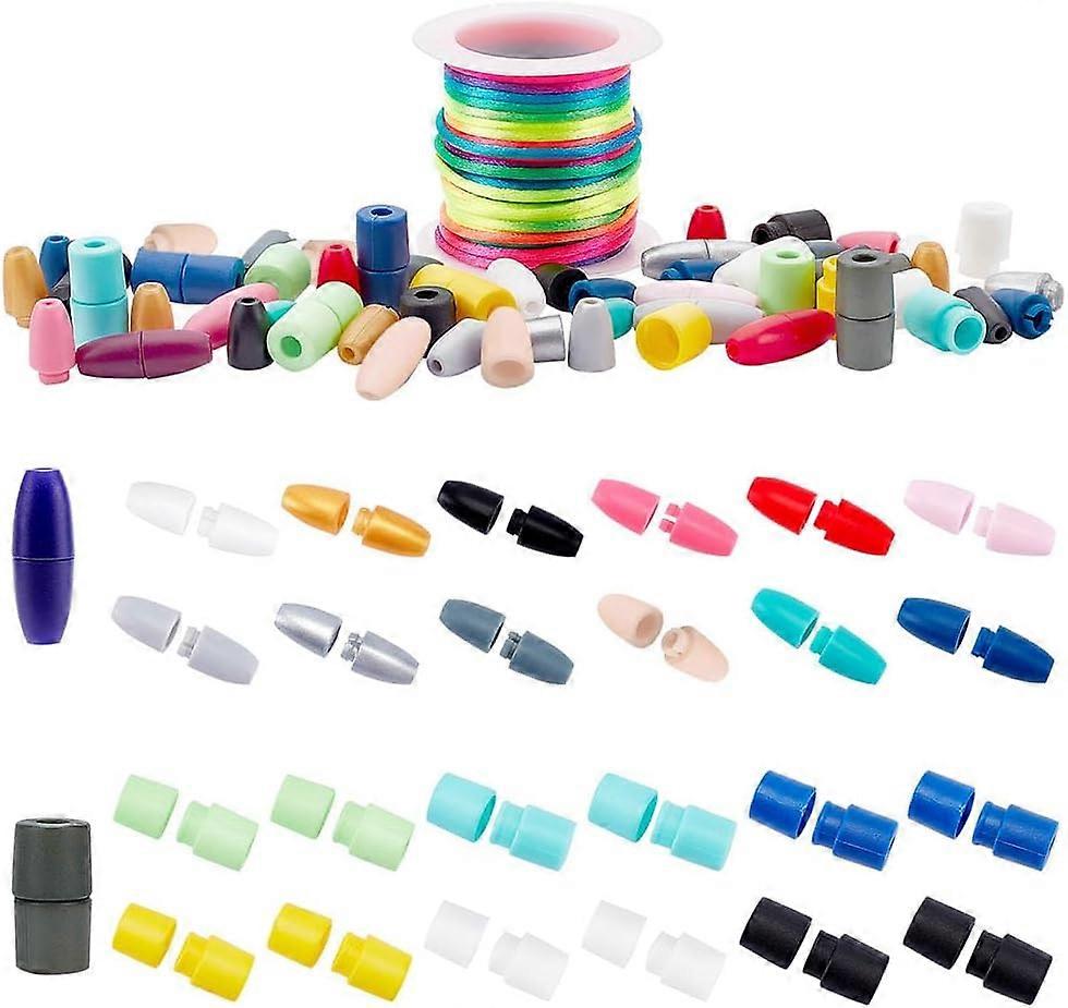 DIY Break Away Safety Clasp Buckle 40 Set 20 Styles Plastic Bead Barrel Connectors with 10 Yards 2mm Colorful Nylon String Cords for Necklace Bracelet