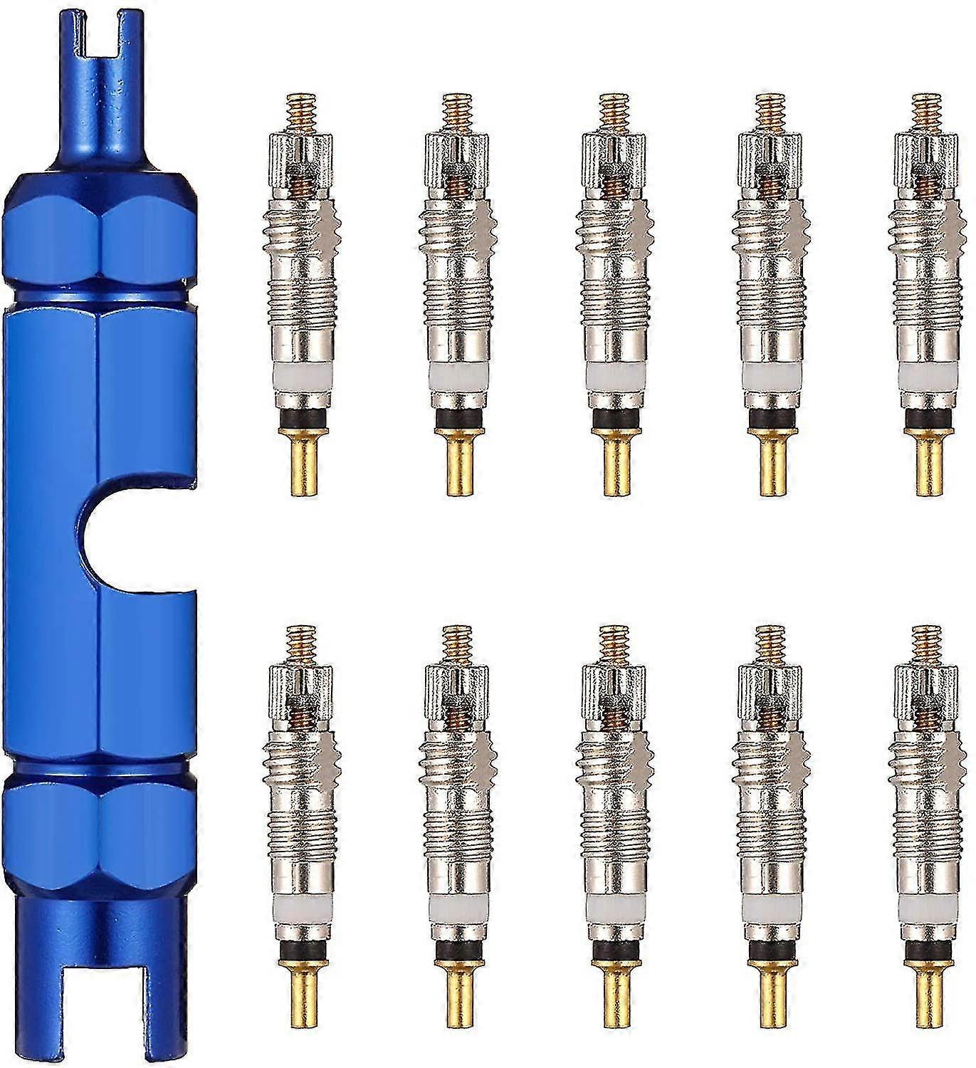 10pcs Bicycle Valve Core Remover Tool Kit, Presta Valve Core With Extender Wrench
