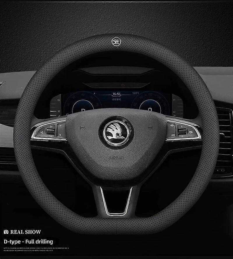 38cm Bil Läder Rattkåpa Biltillbehör För Skoda Fabia Superb Yeti Octavia Rapid Kodiaq Mk3 A6 A7 A5 Kamiq KaroqVehicle Dashboard Acces