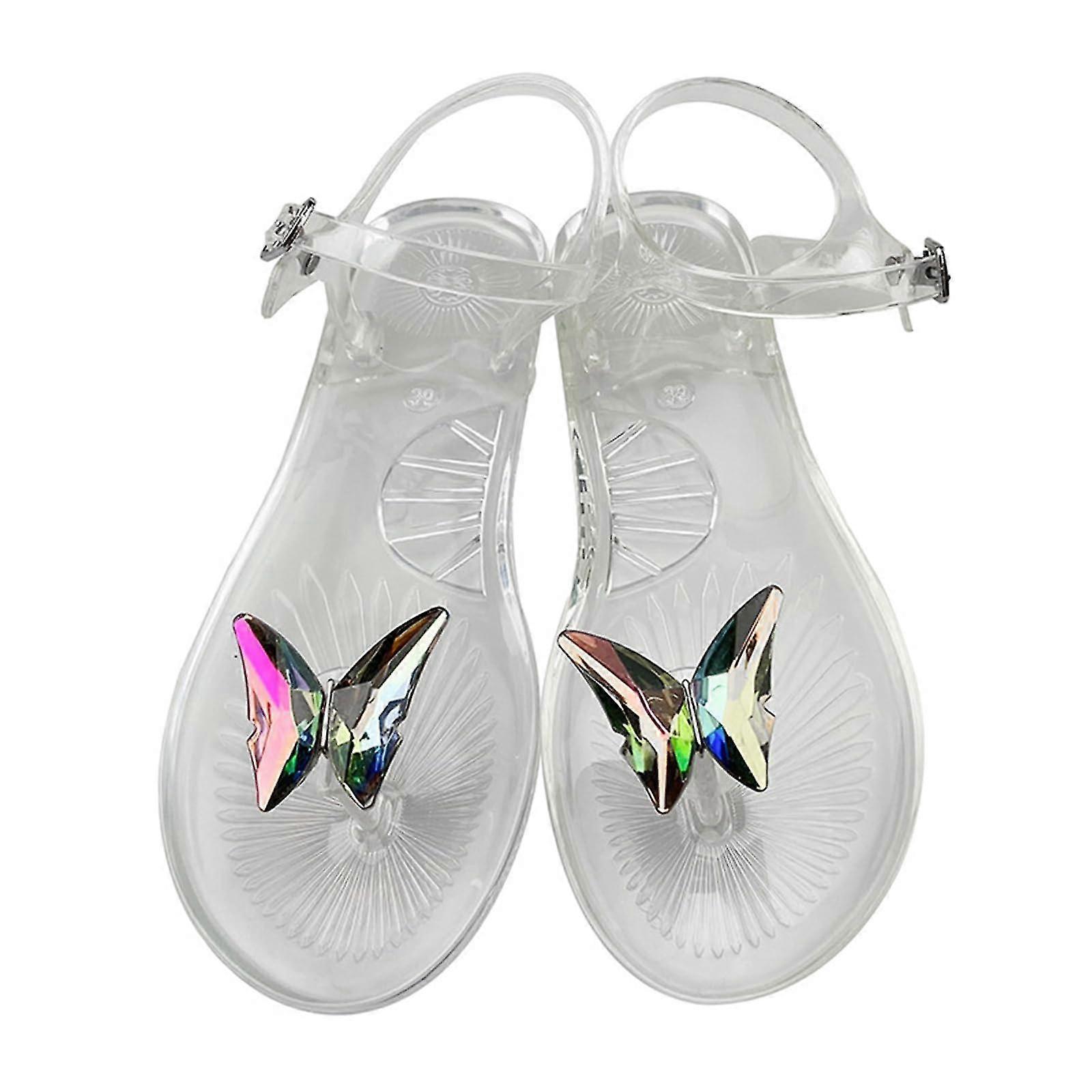 Damen-Jelly-Schuhe, Damen-Sandalen mit niedrigem Absatz, lssige T-Riemen-Sandalen, Sommer-Jelly-Sandalen, Strand-Flats -GSL