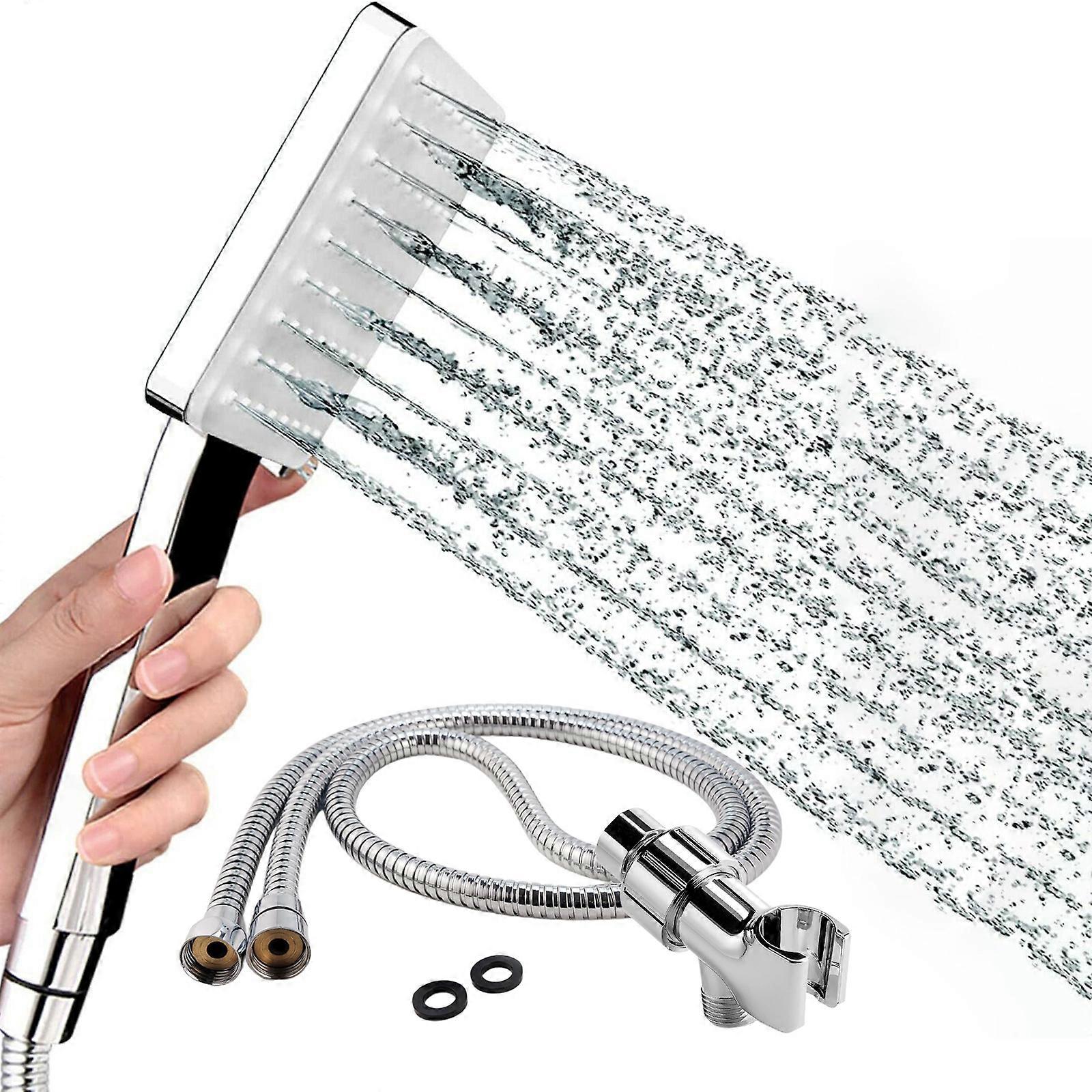 Square hand shower with six function paddle shift booster shower head set (shower + hose + wall mount)